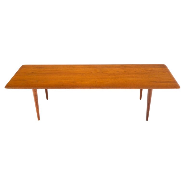 Danish Mid-Century Modern Solid Teak Rectangle Coffee Table Tapered Dowel  Legs For Sale at 1stDibs