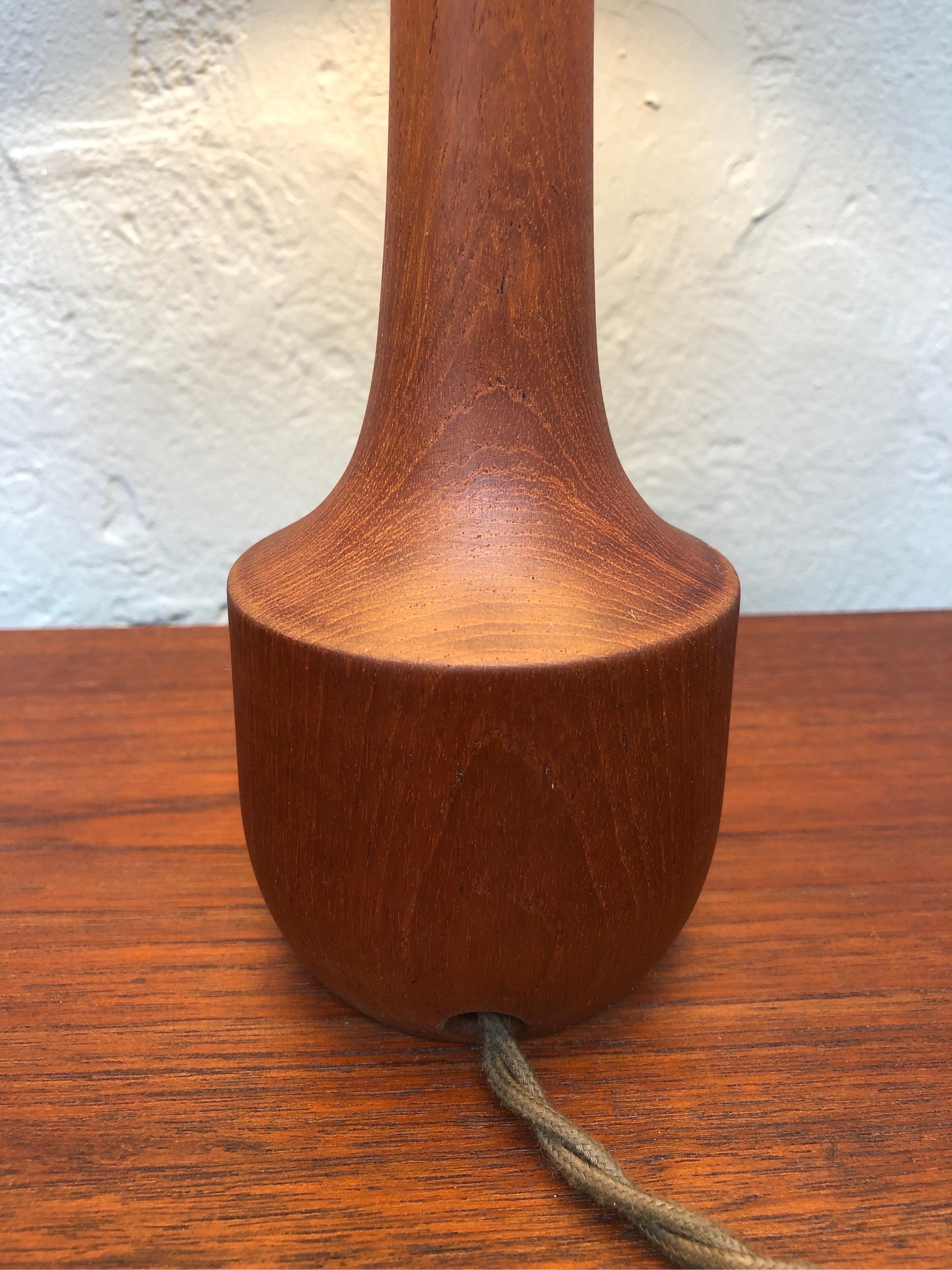 Danish Mid-Century Modern Solid Teak Table Lamp with an Artbymay Lamp Shade For Sale 5