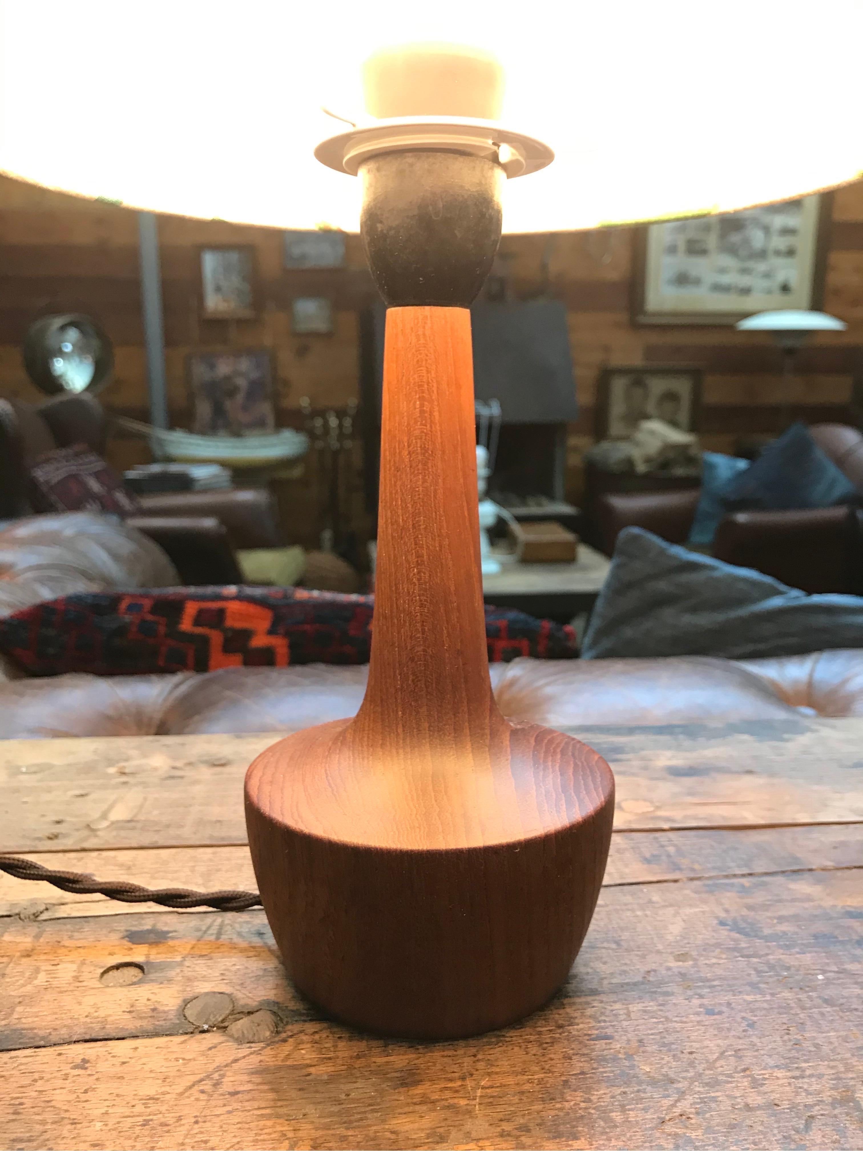 Hand-Crafted Danish Mid-Century Modern Solid Teak Table Lamp with an Artbymay Lamp Shade