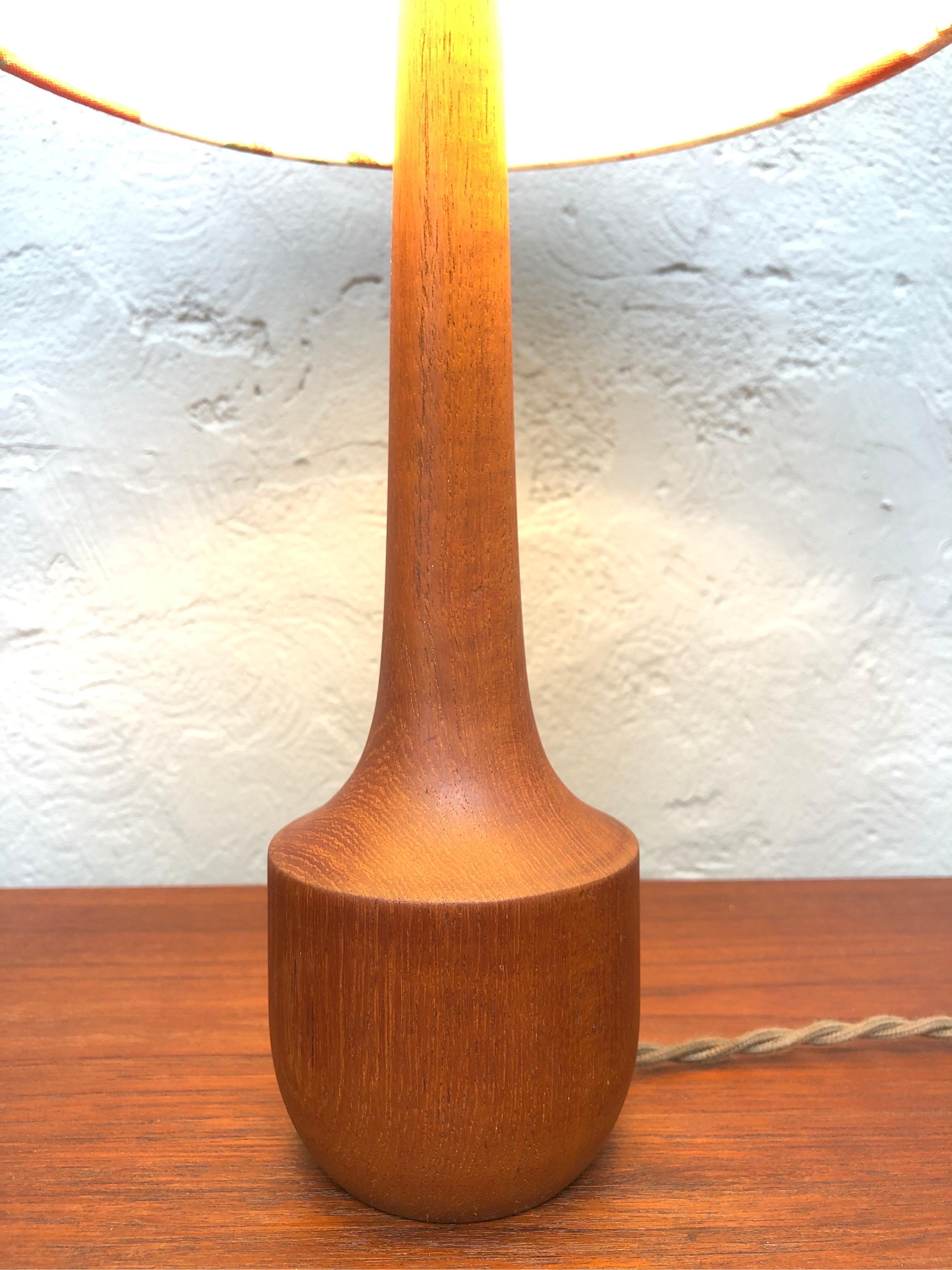 Hand-Crafted Danish Mid-Century Modern Solid Teak Table Lamp with an Artbymay Lamp Shade For Sale