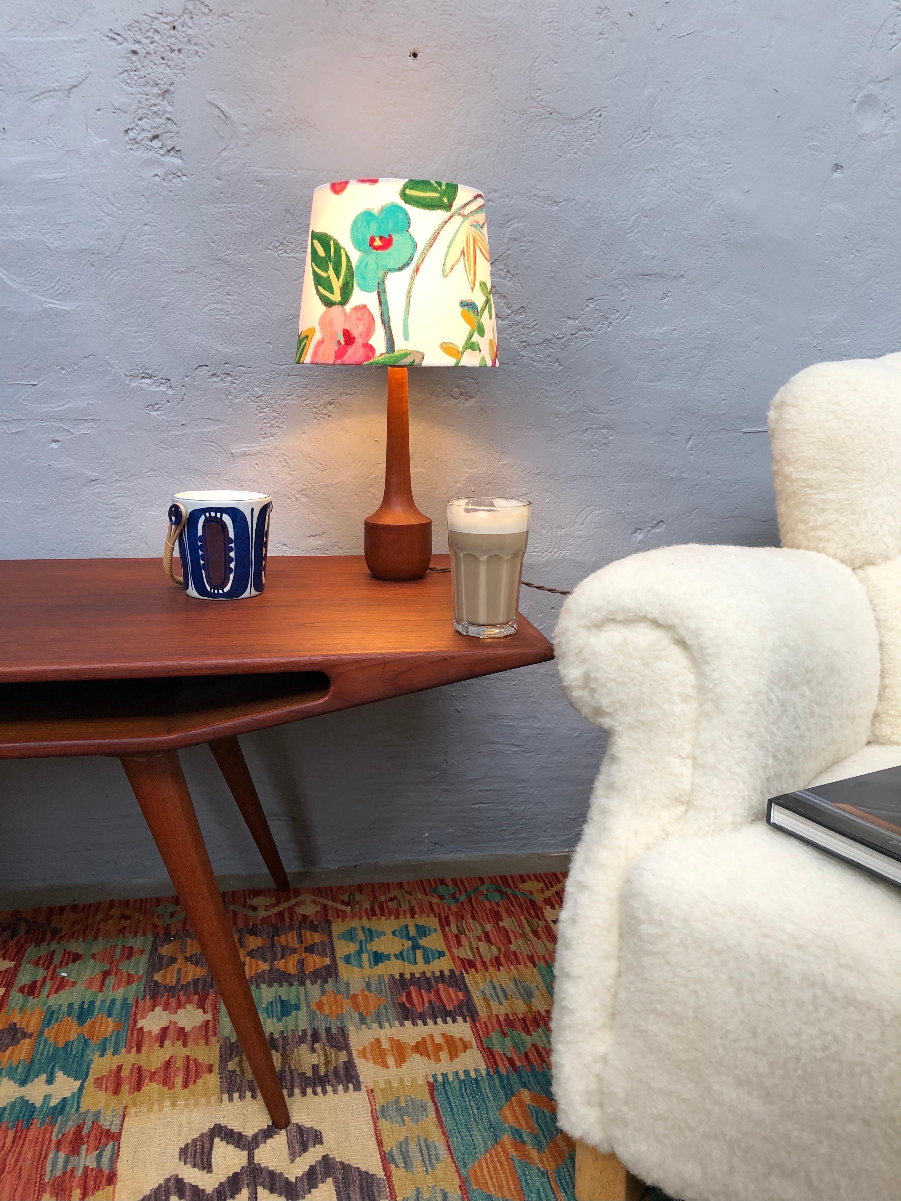 Mid-20th Century Danish Mid-Century Modern Solid Teak Table Lamp with an Artbymay Lamp Shade For Sale