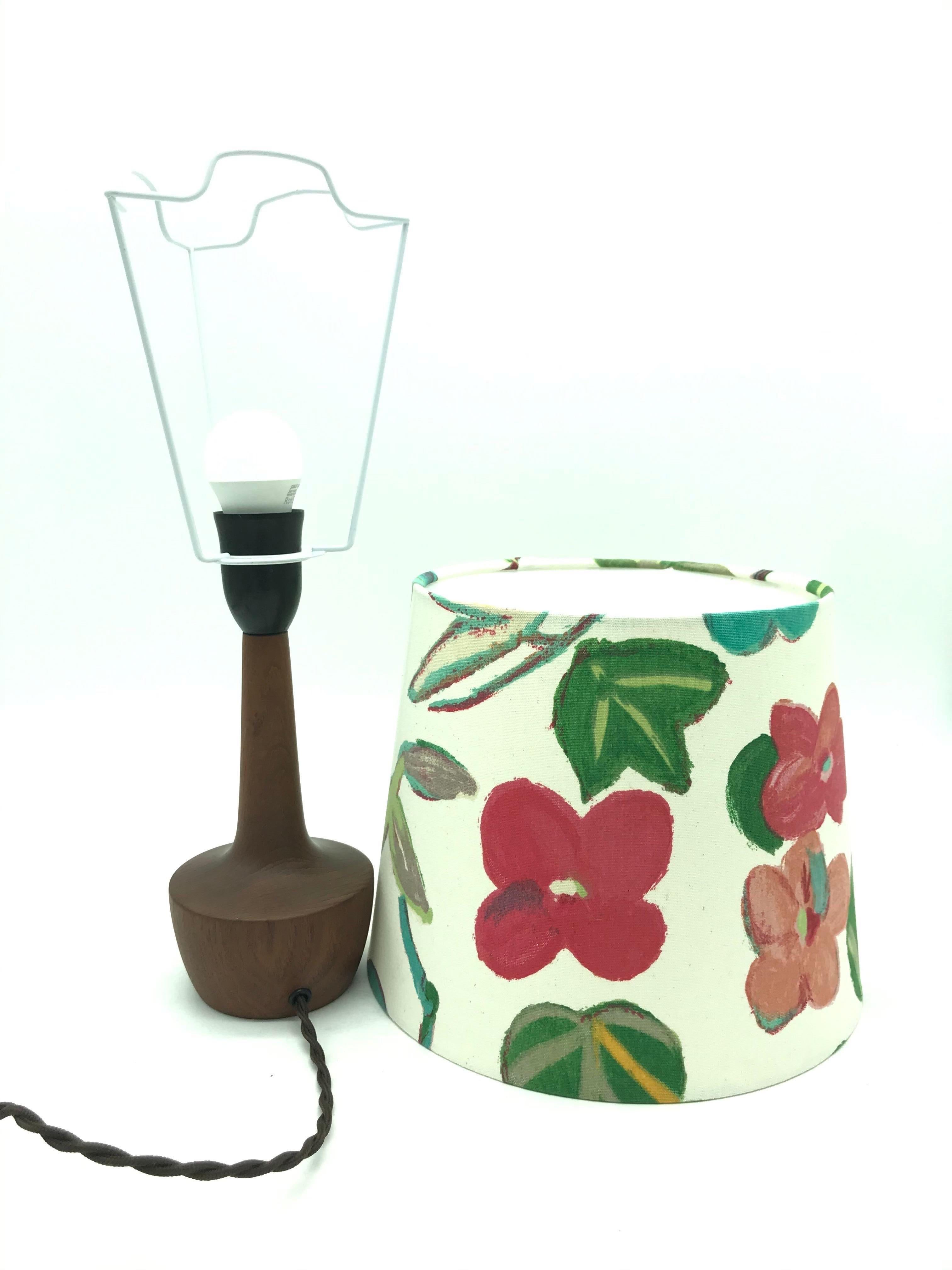 Danish Mid-Century Modern Solid Teak Table Lamp with an Artbymay Lamp Shade 4