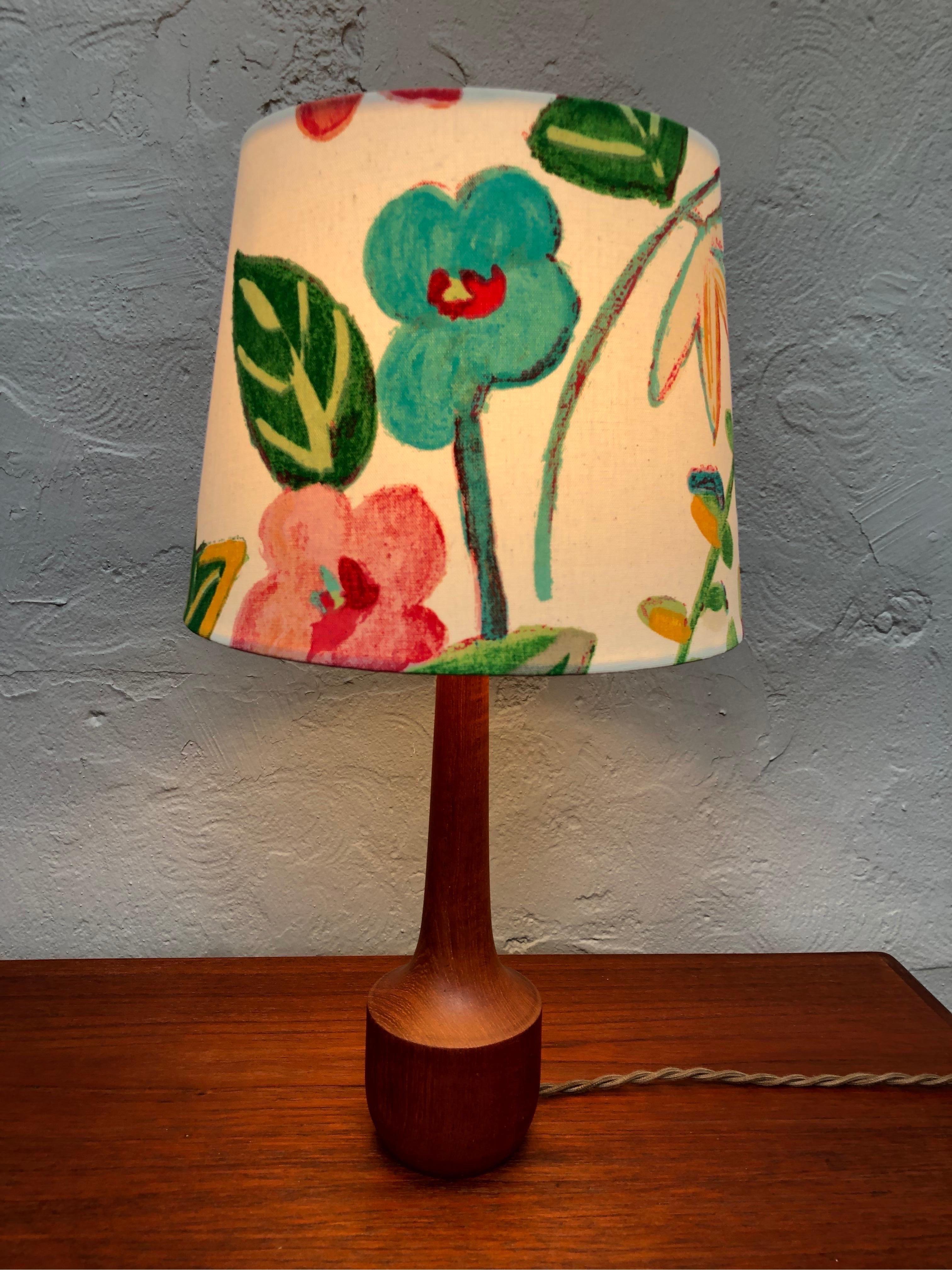 Danish Mid-Century Modern Solid Teak Table Lamp with an Artbymay Lamp Shade For Sale 4