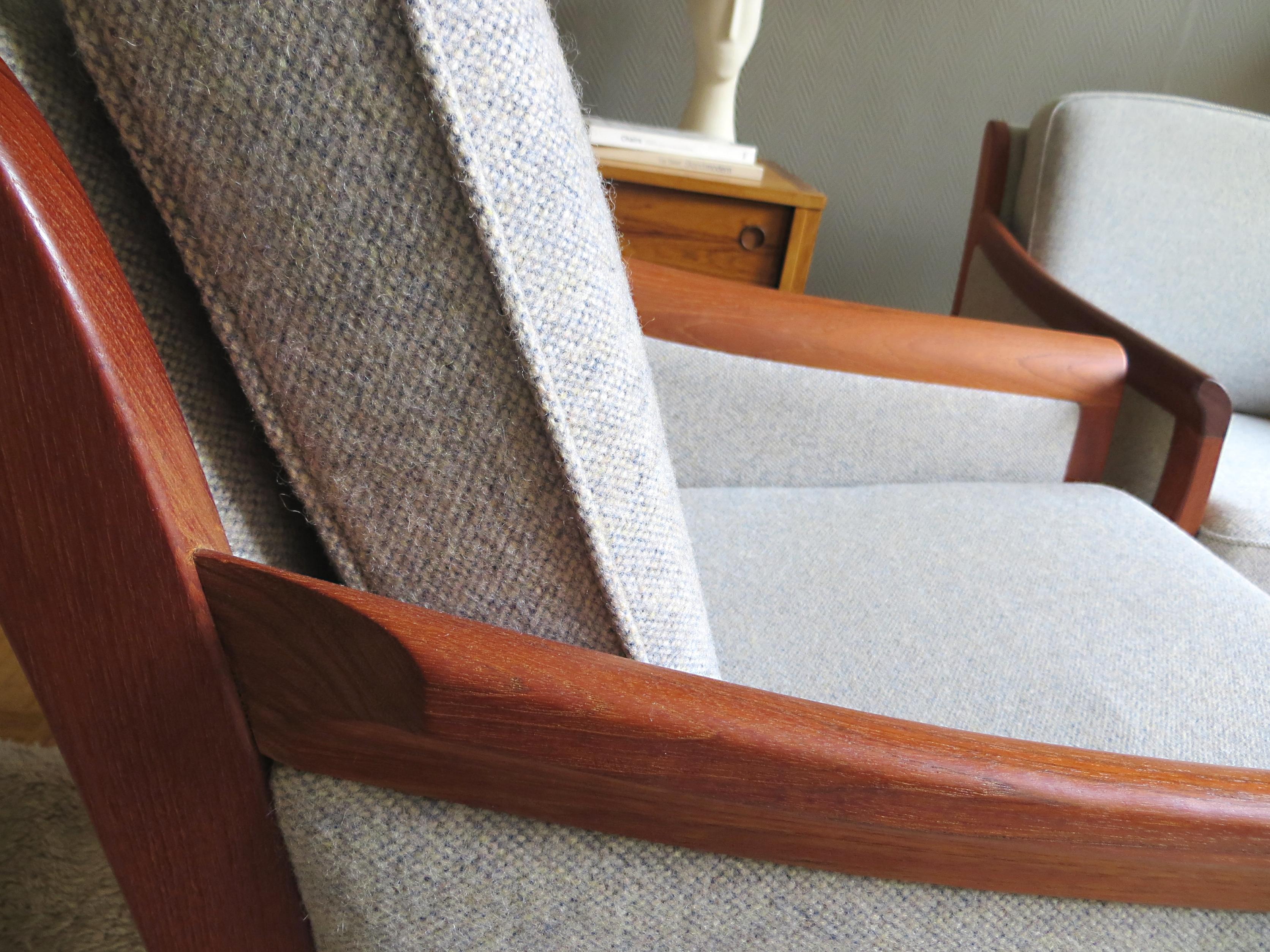 Danish Mid-Century Modern Solid Teak & Wool Easy Chairs Set in Grey-Beige, 1960s For Sale 5