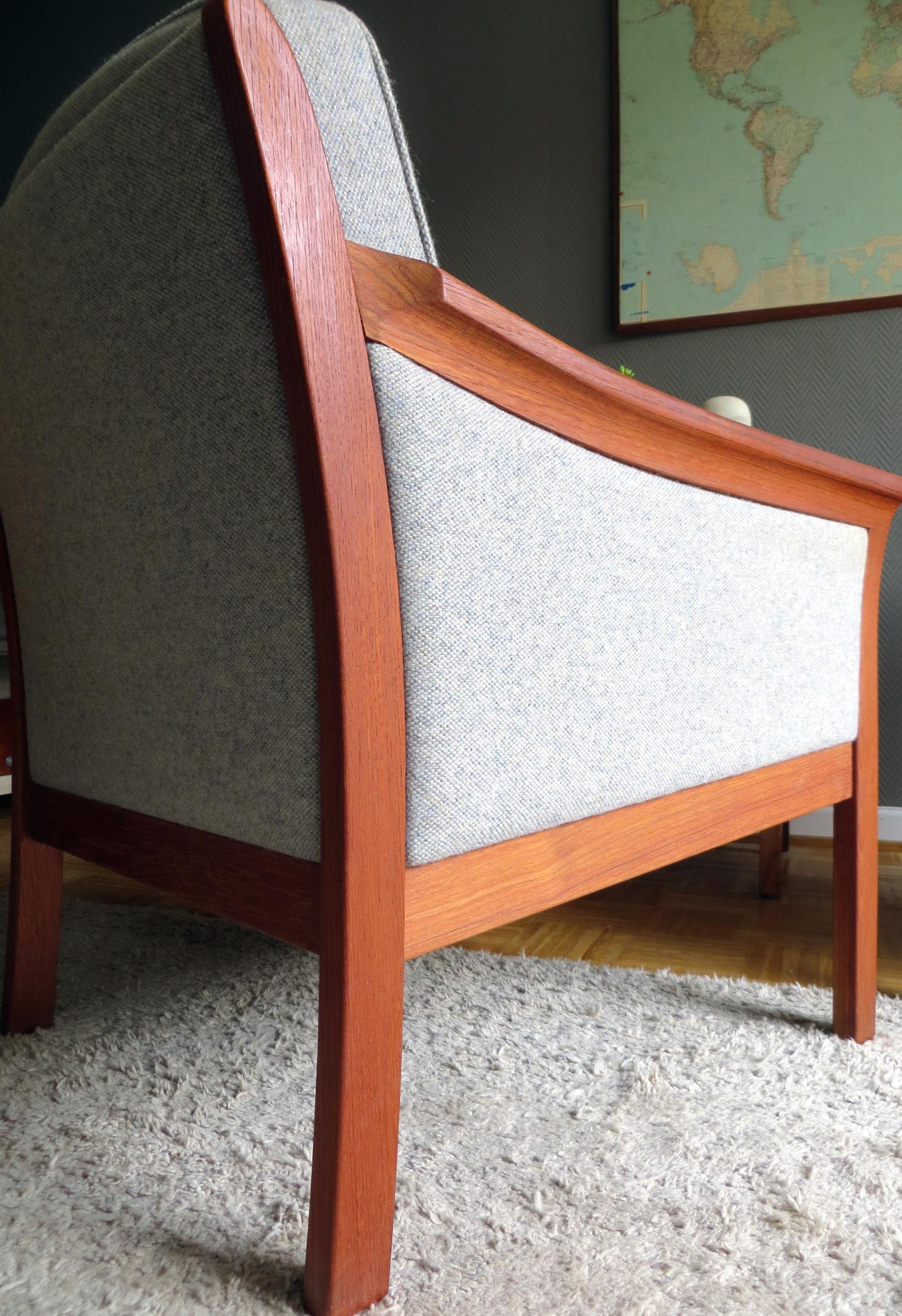 Danish Mid-Century Modern Solid Teak & Wool Easy Chairs Set in Grey-Beige, 1960s For Sale 11