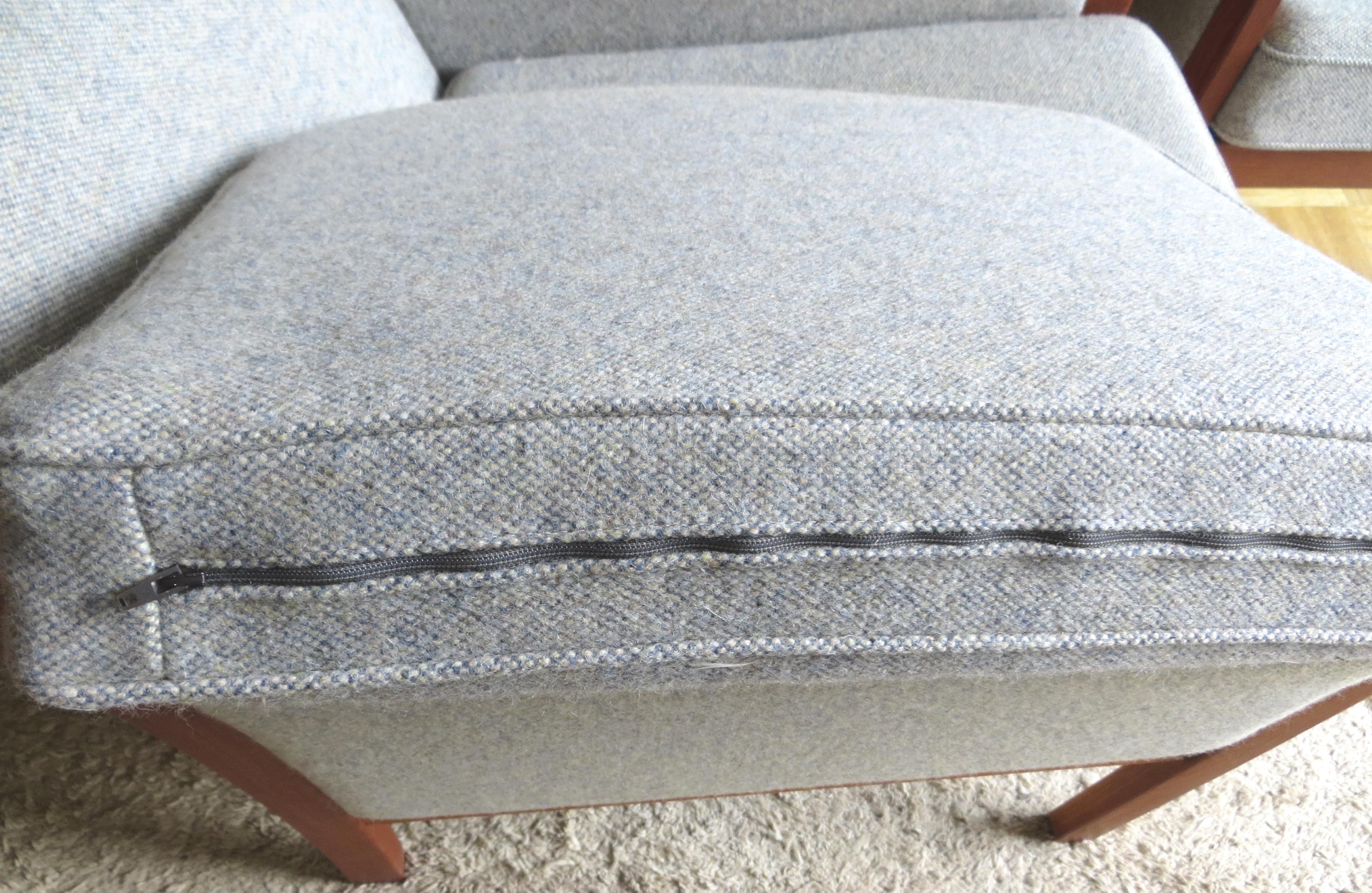 Danish Mid-Century Modern Solid Teak & Wool Easy Chairs Set in Grey-Beige, 1960s For Sale 15