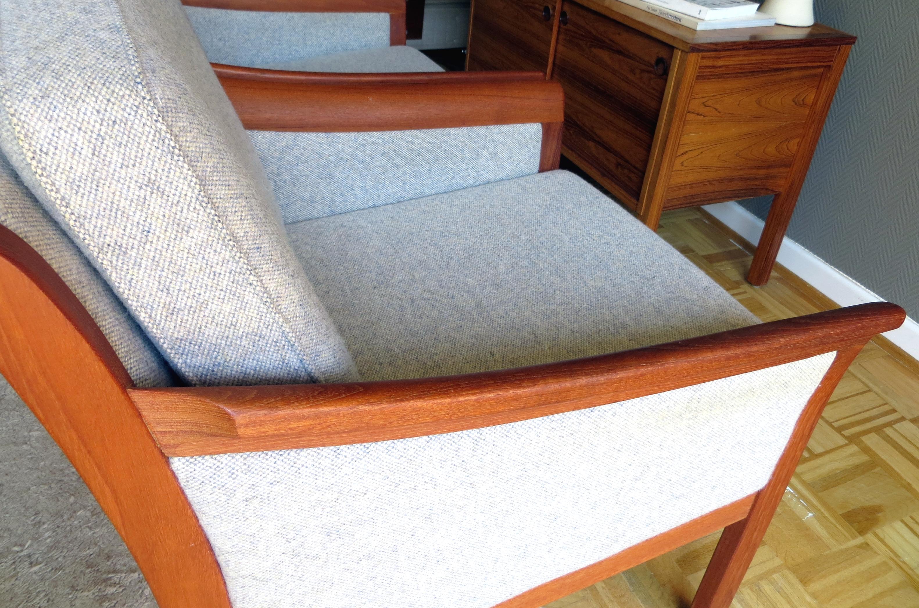 Danish Mid-Century Modern Solid Teak & Wool Easy Chairs Set in Grey-Beige, 1960s For Sale 4