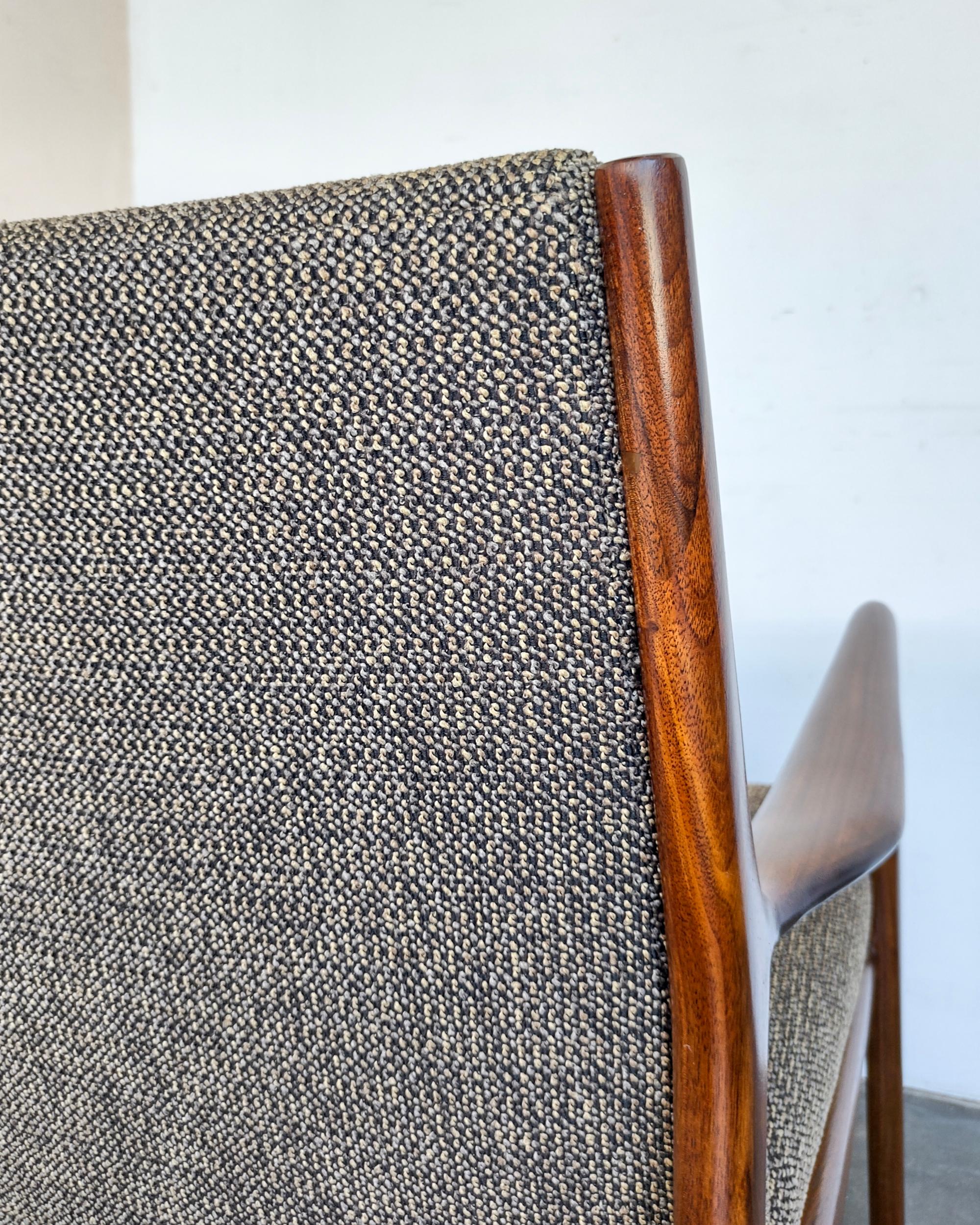Danish Mid-Century Modern Solid Walnut and Tweed Arm / Lounge Chair 4