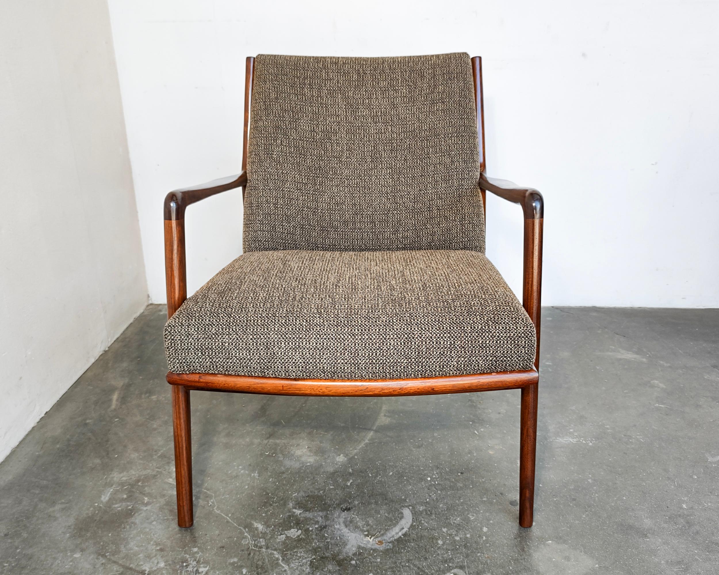 Unknown Danish Mid-Century Modern Solid Walnut and Tweed Arm / Lounge Chair