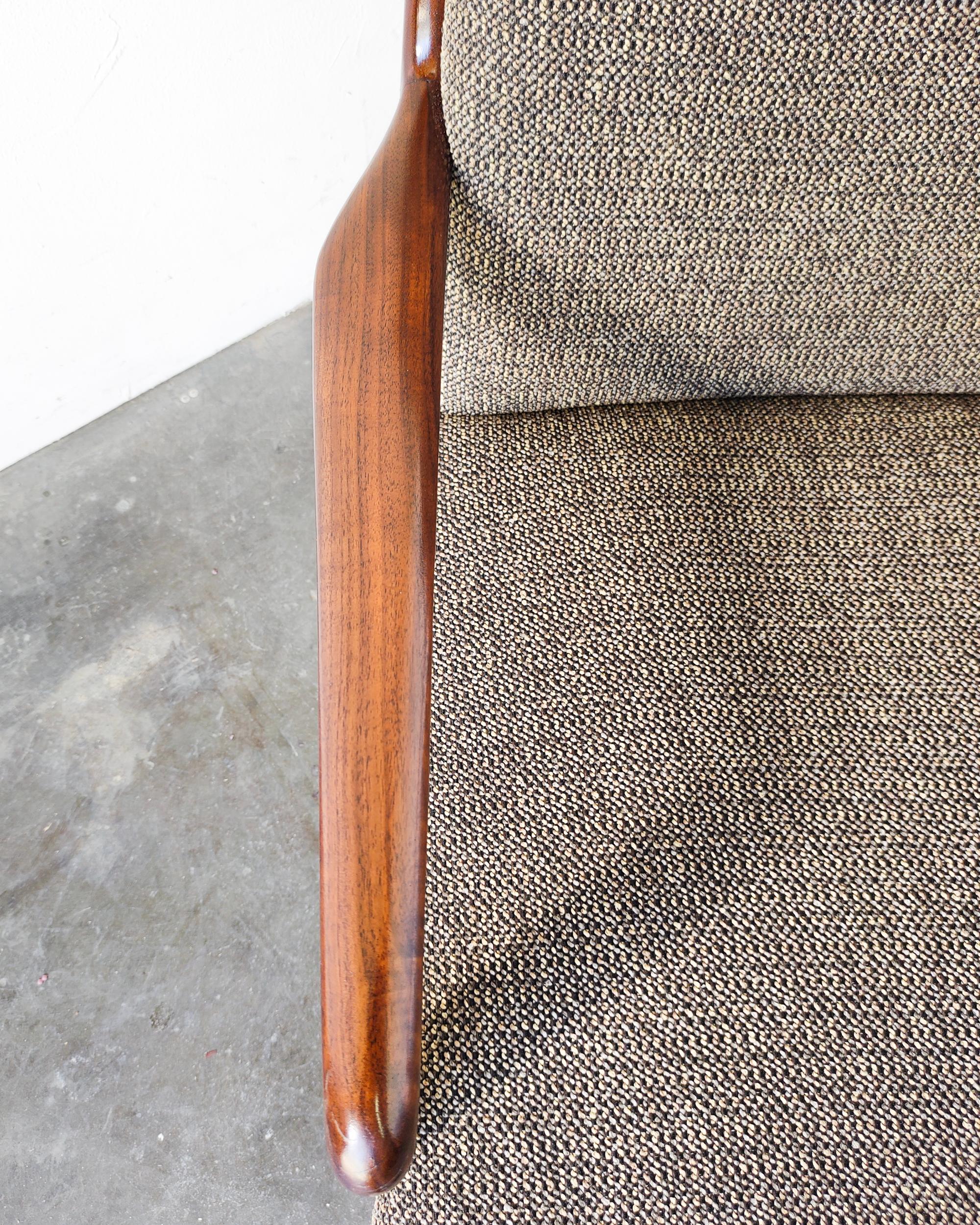 20th Century Danish Mid-Century Modern Solid Walnut and Tweed Arm / Lounge Chair