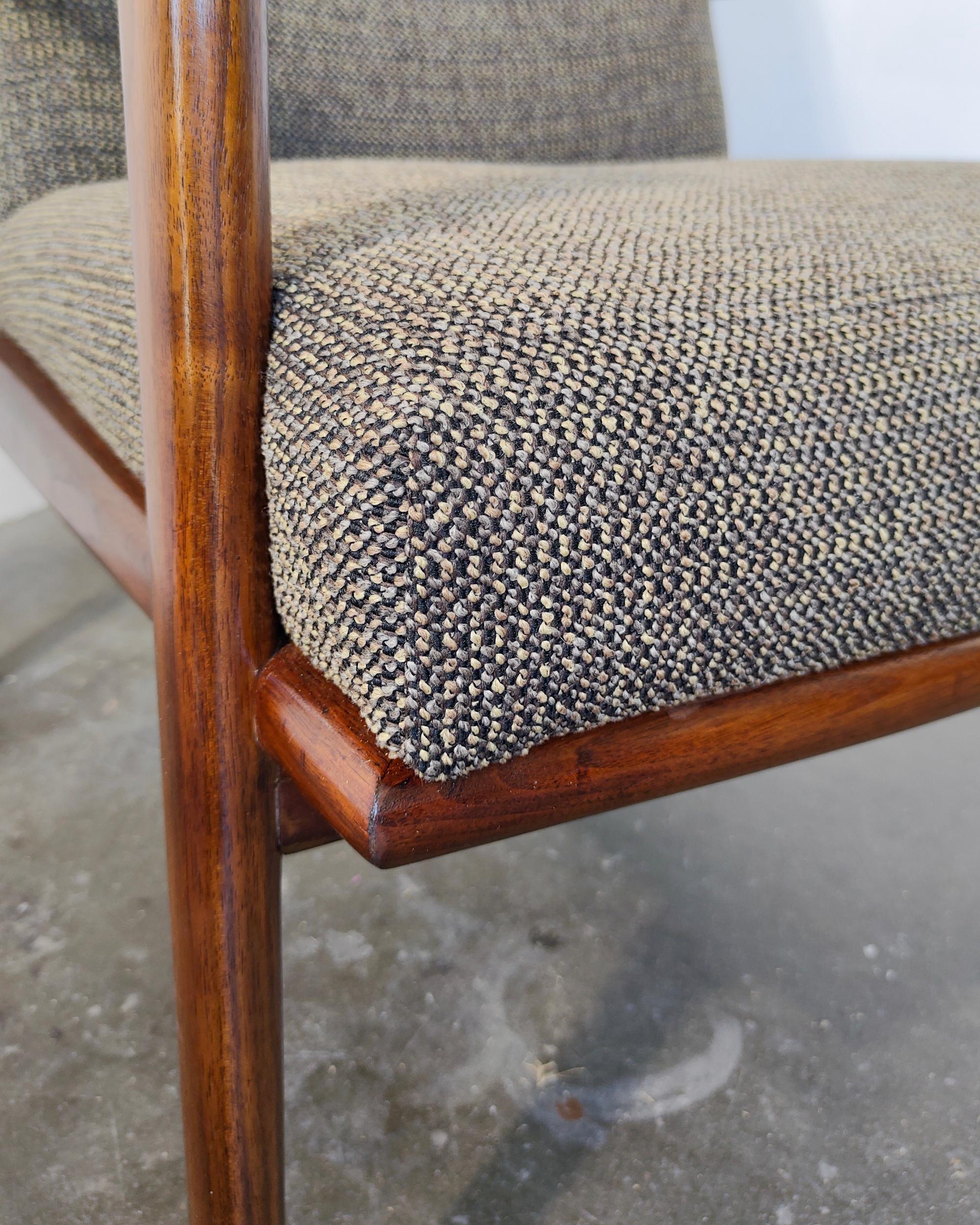 Fabric Danish Mid-Century Modern Solid Walnut and Tweed Arm / Lounge Chair