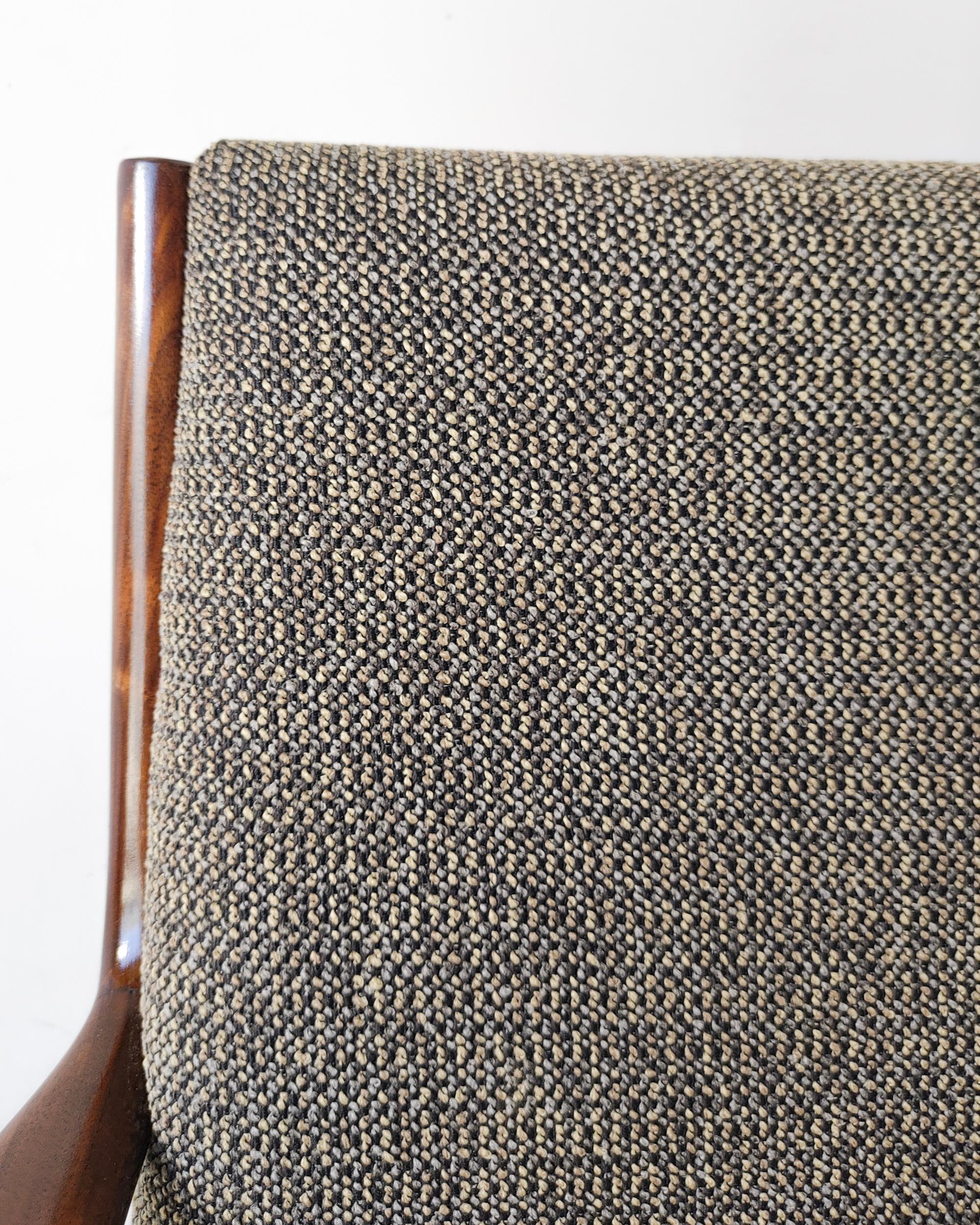 Danish Mid-Century Modern Solid Walnut and Tweed Arm / Lounge Chair 1