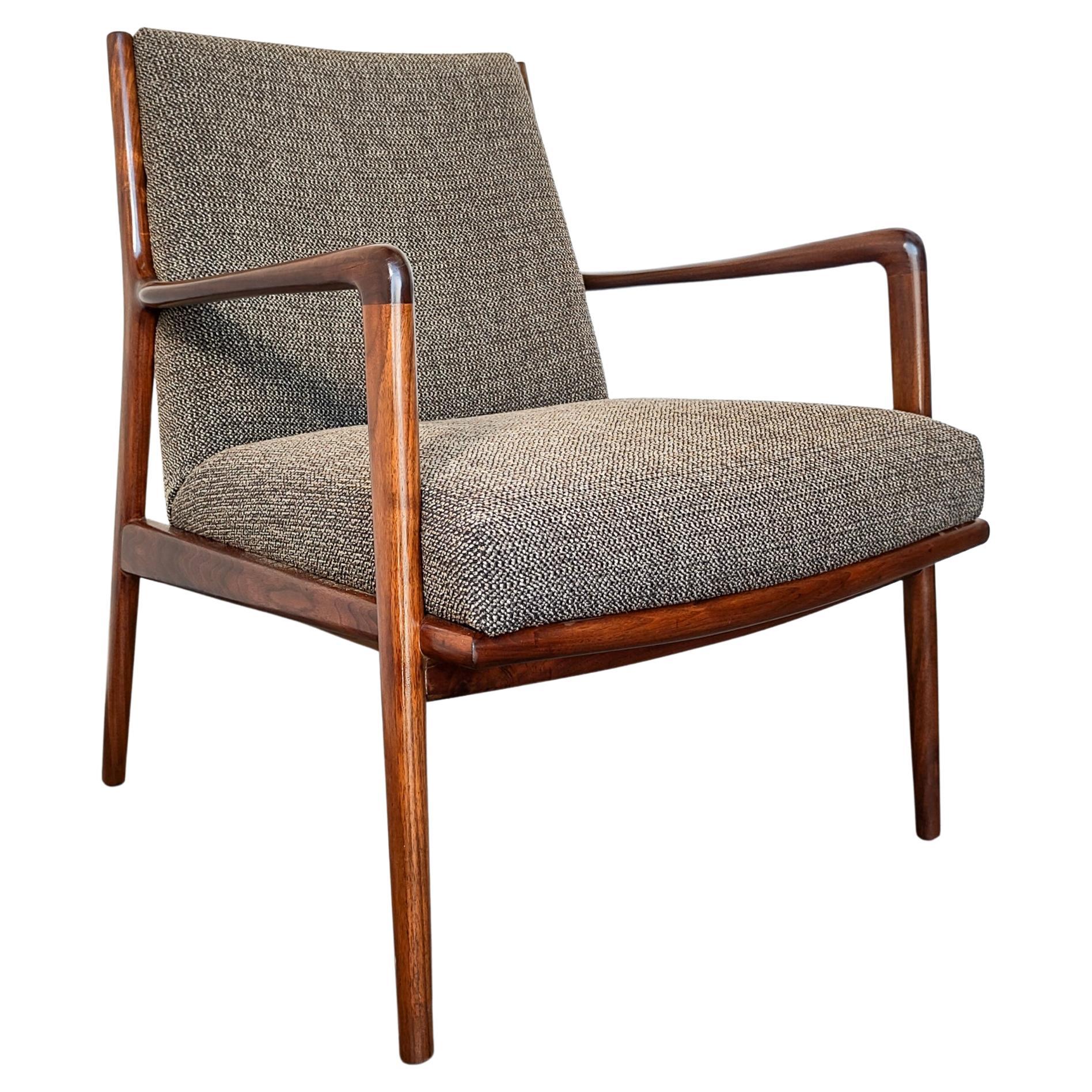 Danish Mid-Century Modern Solid Walnut and Tweed Arm / Lounge Chair