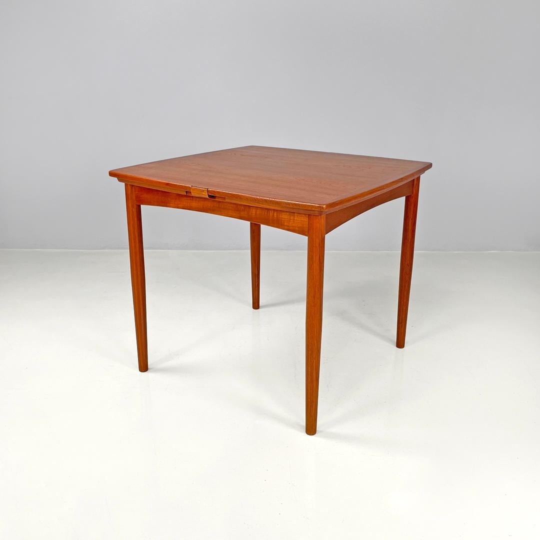 Danish mid-century modern square wood dining table with side extensions, 1960s For Sale 1