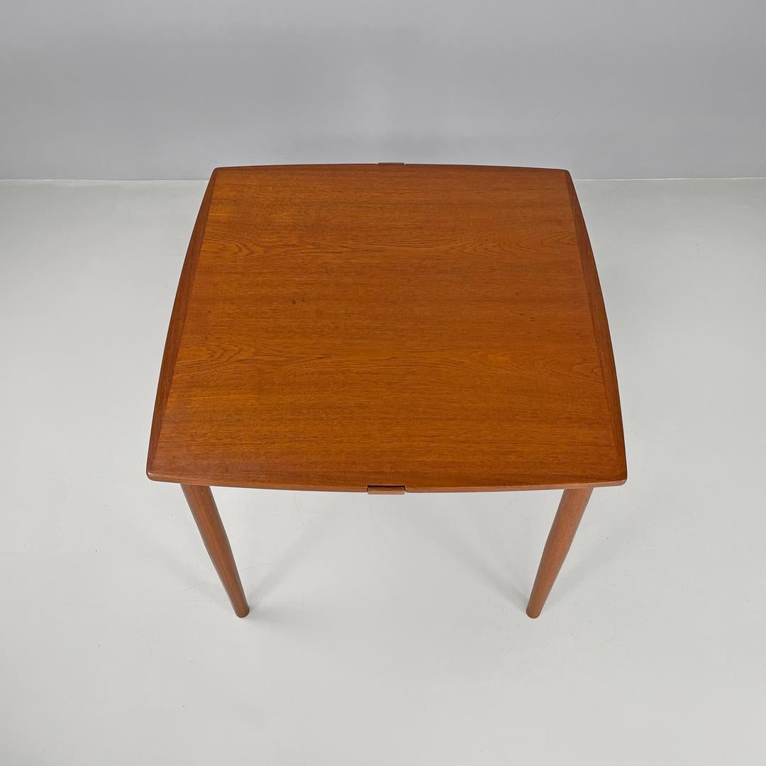Danish mid-century modern square wood dining table with side extensions, 1960s For Sale 3
