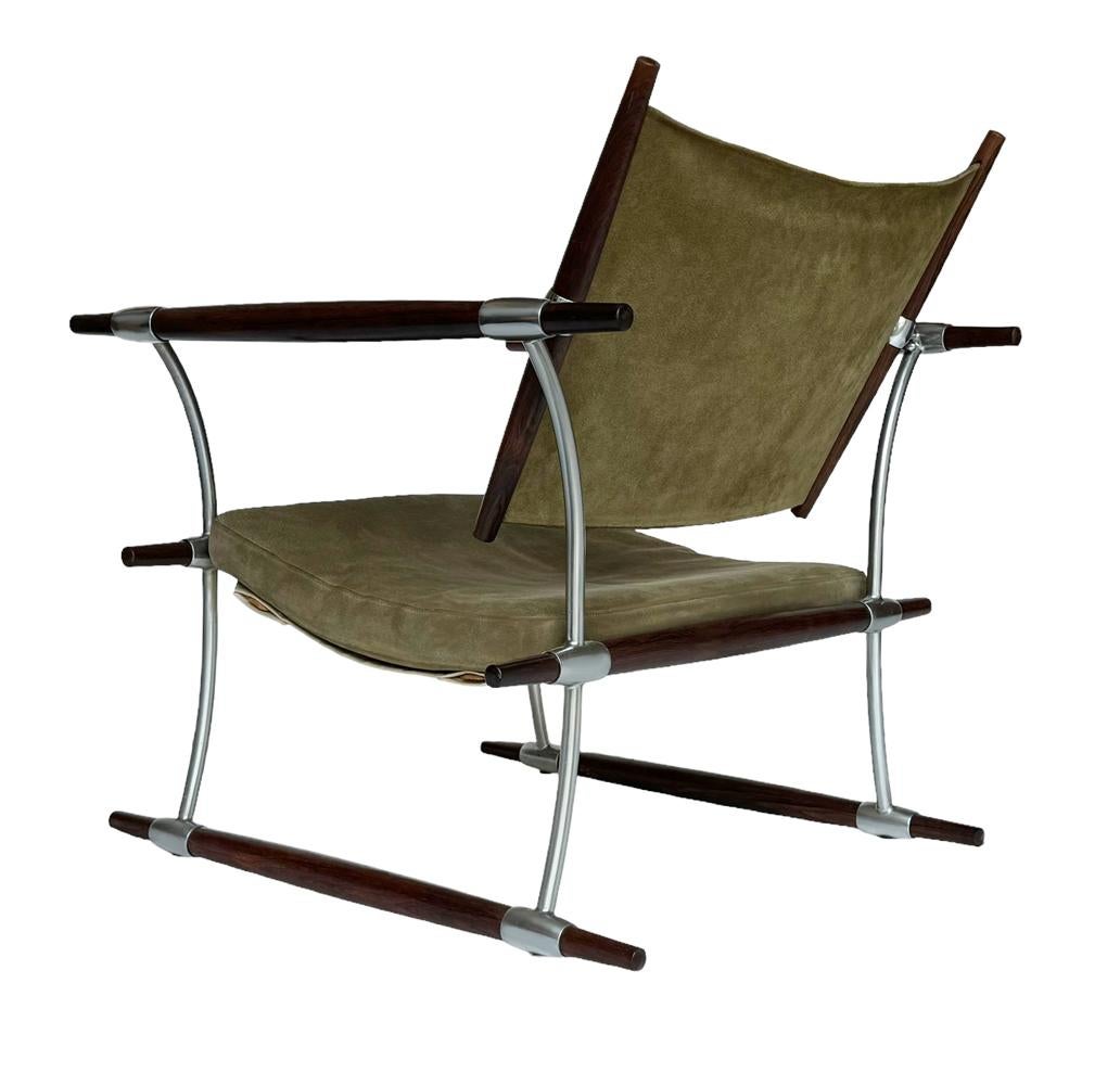 Scandinavian Modern Danish Mid Century Modern Stokke Lounge Chair in Rosewood Suede & Aliminum For Sale
