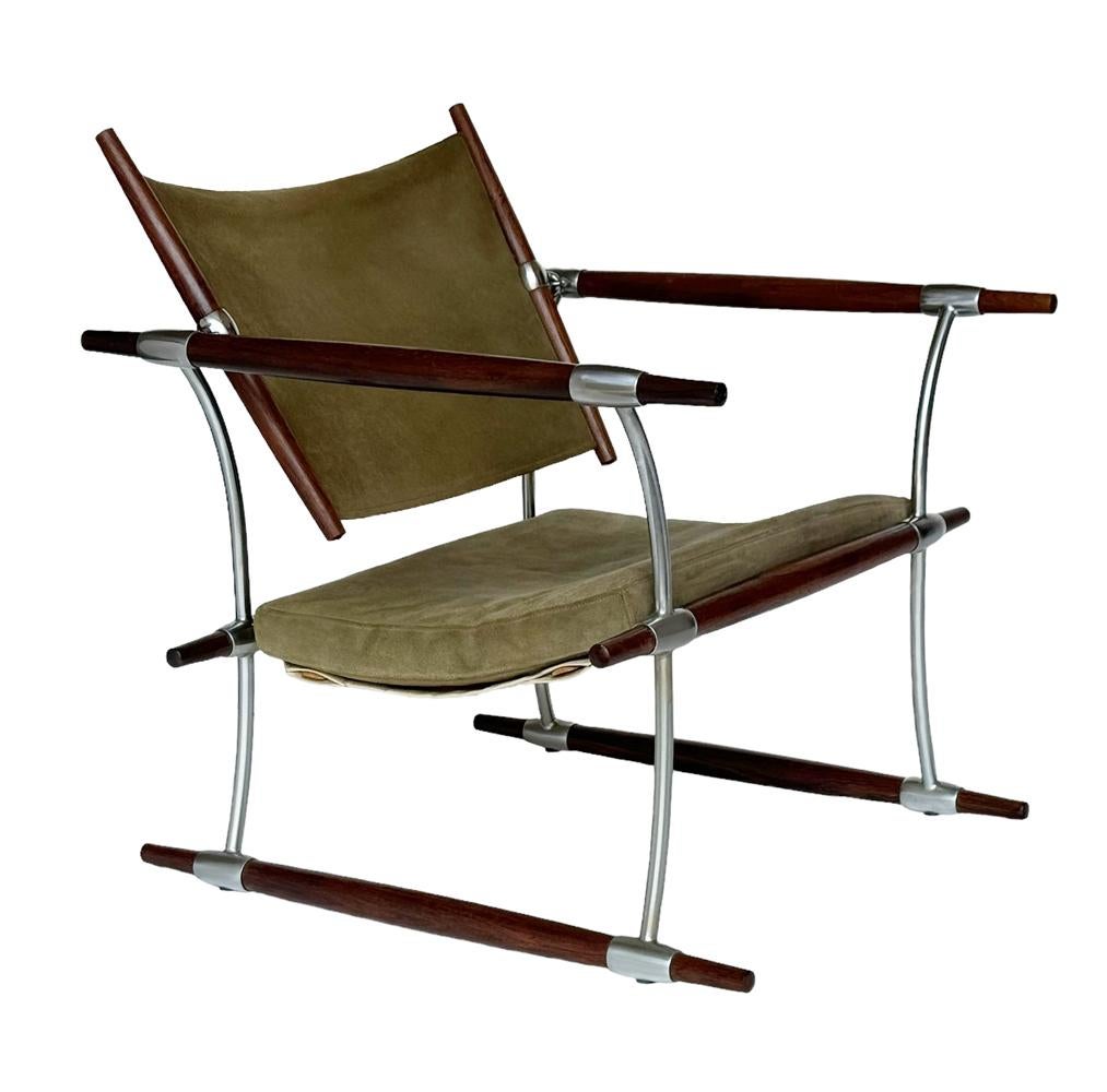 Norwegian Danish Mid Century Modern Stokke Lounge Chair in Rosewood Suede & Aliminum For Sale