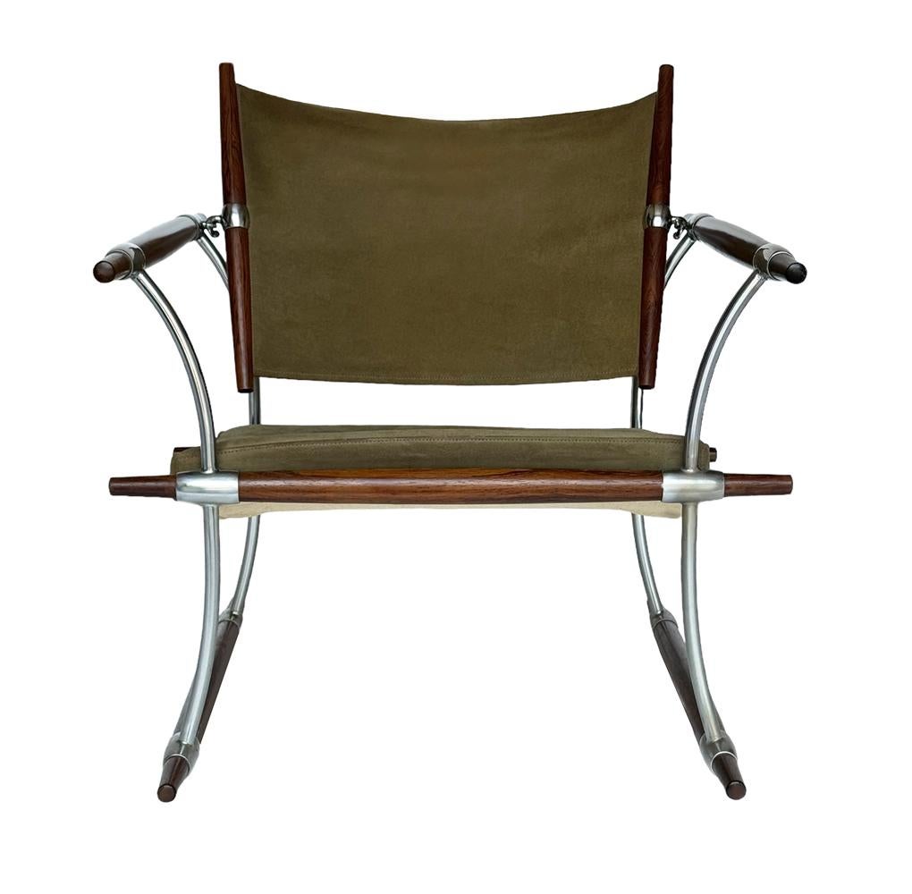 Danish Mid Century Modern Stokke Lounge Chair in Rosewood Suede & Aliminum In Good Condition For Sale In Philadelphia, PA