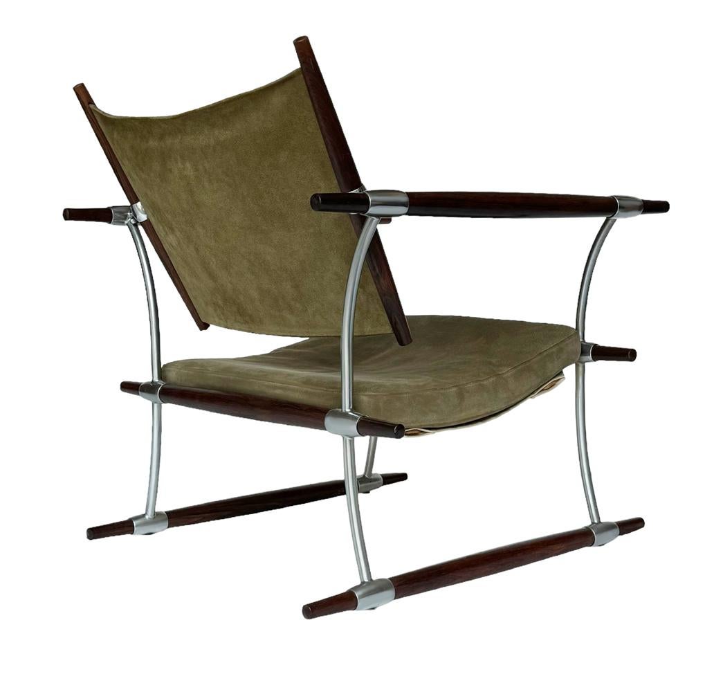 Canvas Danish Mid Century Modern Stokke Lounge Chair in Rosewood Suede & Aliminum For Sale