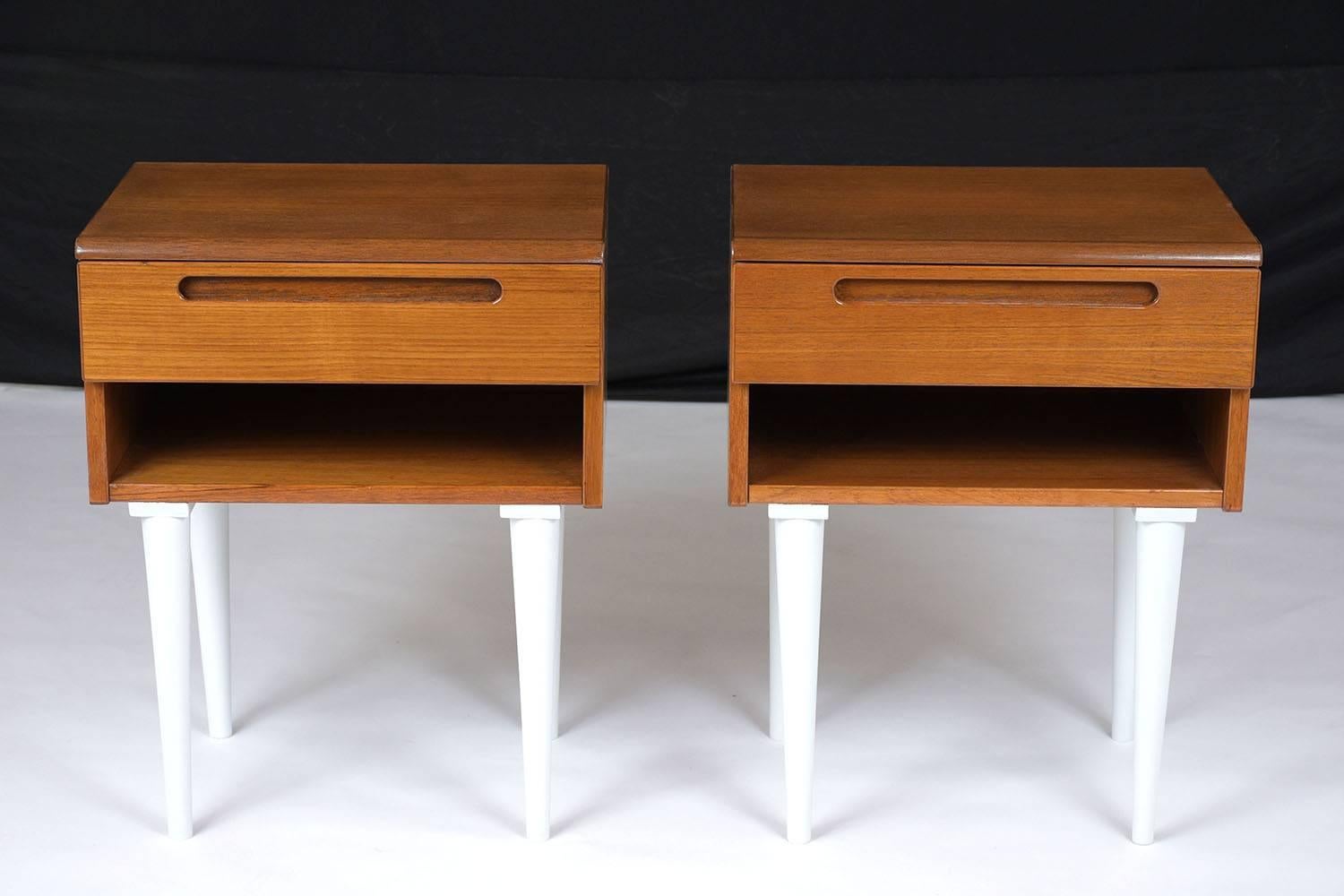 Turned Danish Mid-Century Modern-Style Nightstands, a Pair