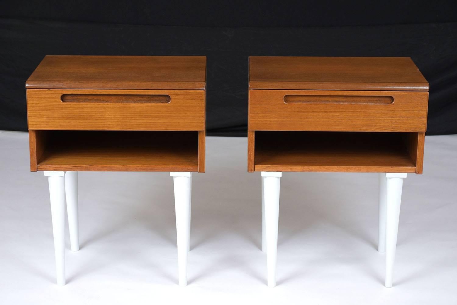 Carved Danish Mid-Century Modern-Style Nightstands, a Pair