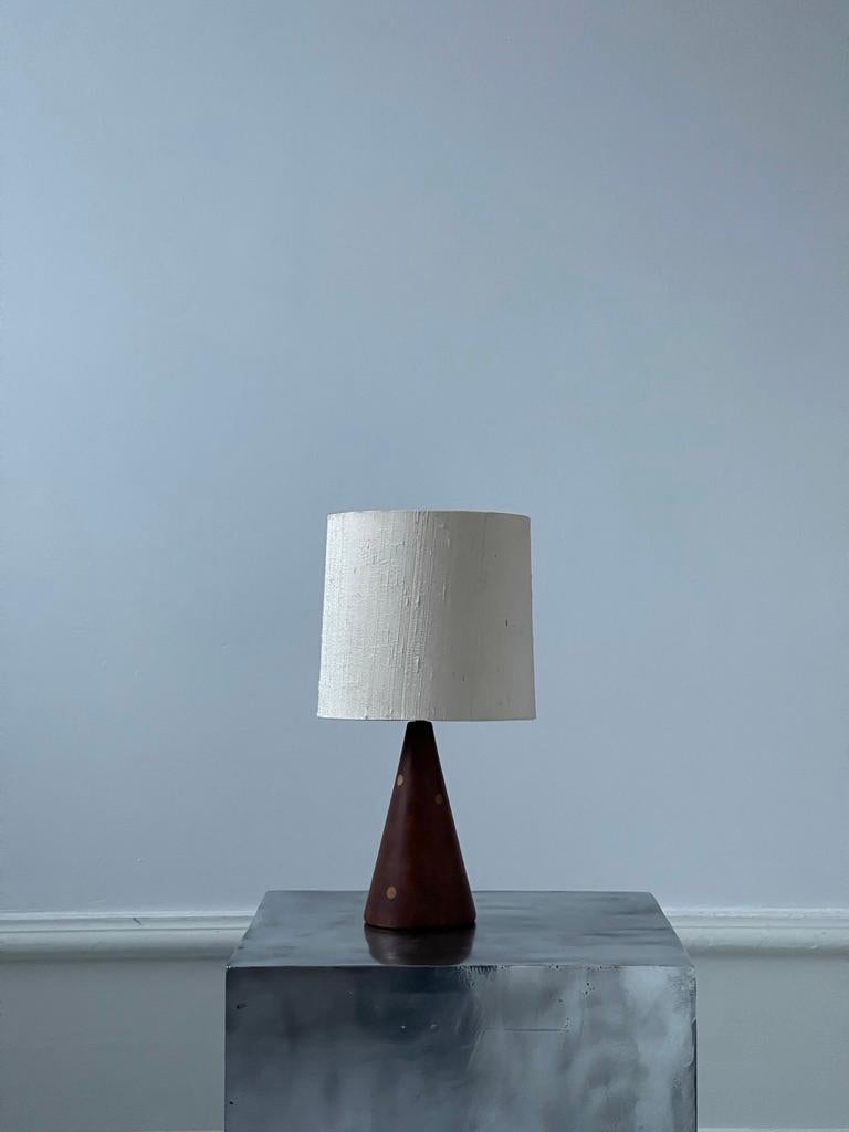 Danish Mid-Century Modern Table Lamp in Teak and Elm Tree with a Shade of Silk For Sale 2
