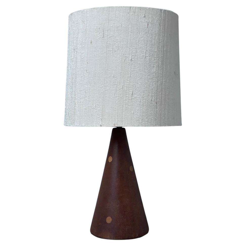 Danish Mid-Century Modern Table Lamp in Teak and Elm Tree with a Shade of Silk