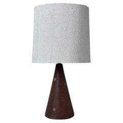 Danish Mid-Century Modern Table Lamp in Teak and Elm Tree with a Shade of Silk