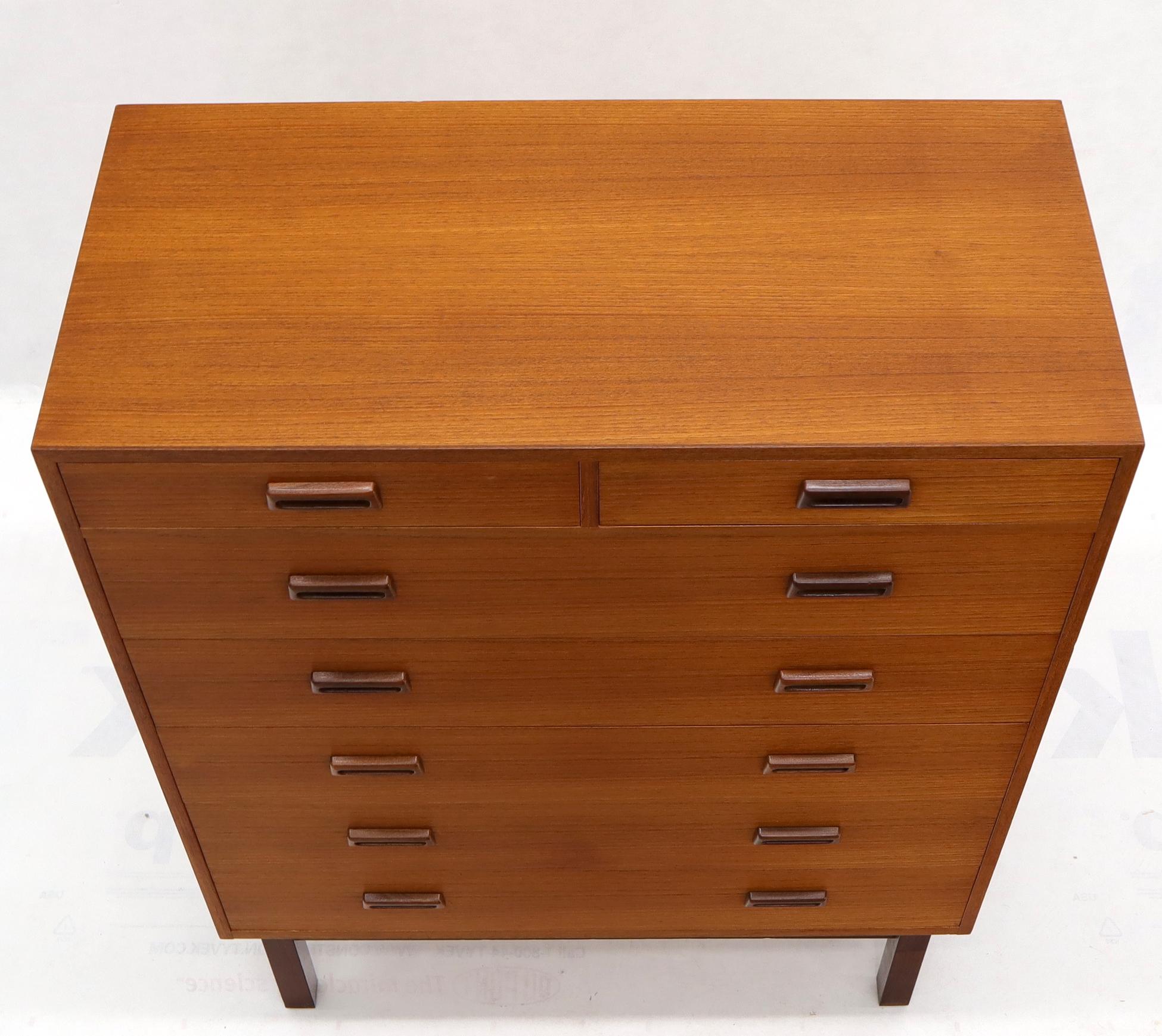 Lacquered Danish Mid-Century Modern Tall High Boy Chest of 7 Drawers Dresser Cabinet For Sale