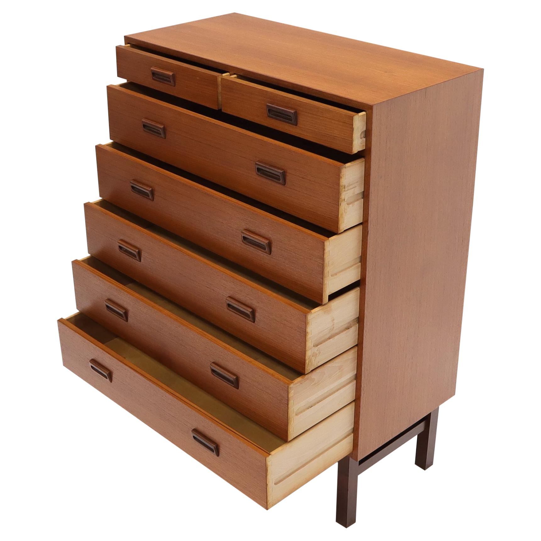 Danish Mid-Century Modern Tall High Boy Chest of 7 Drawers Dresser Cabinet