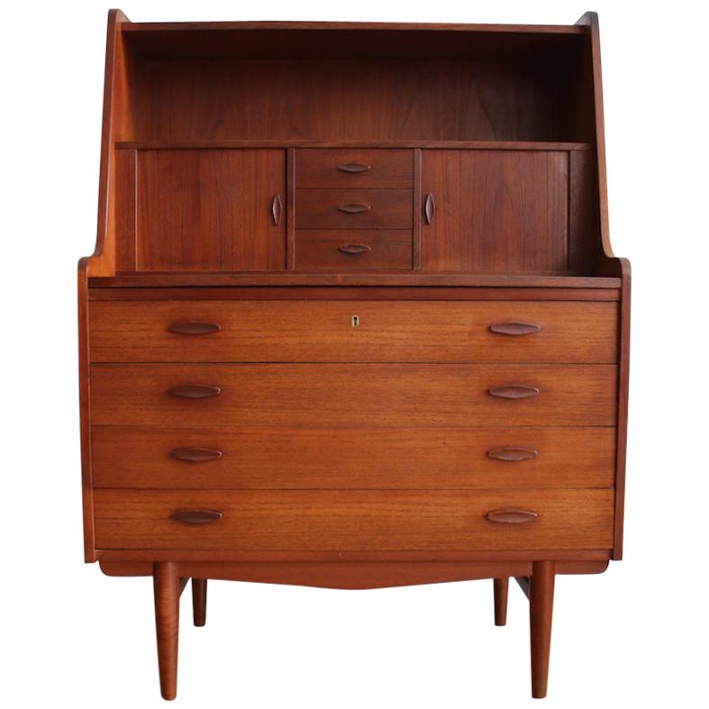 Danish Mid-Century Modern Tall Teak Secretary Desk