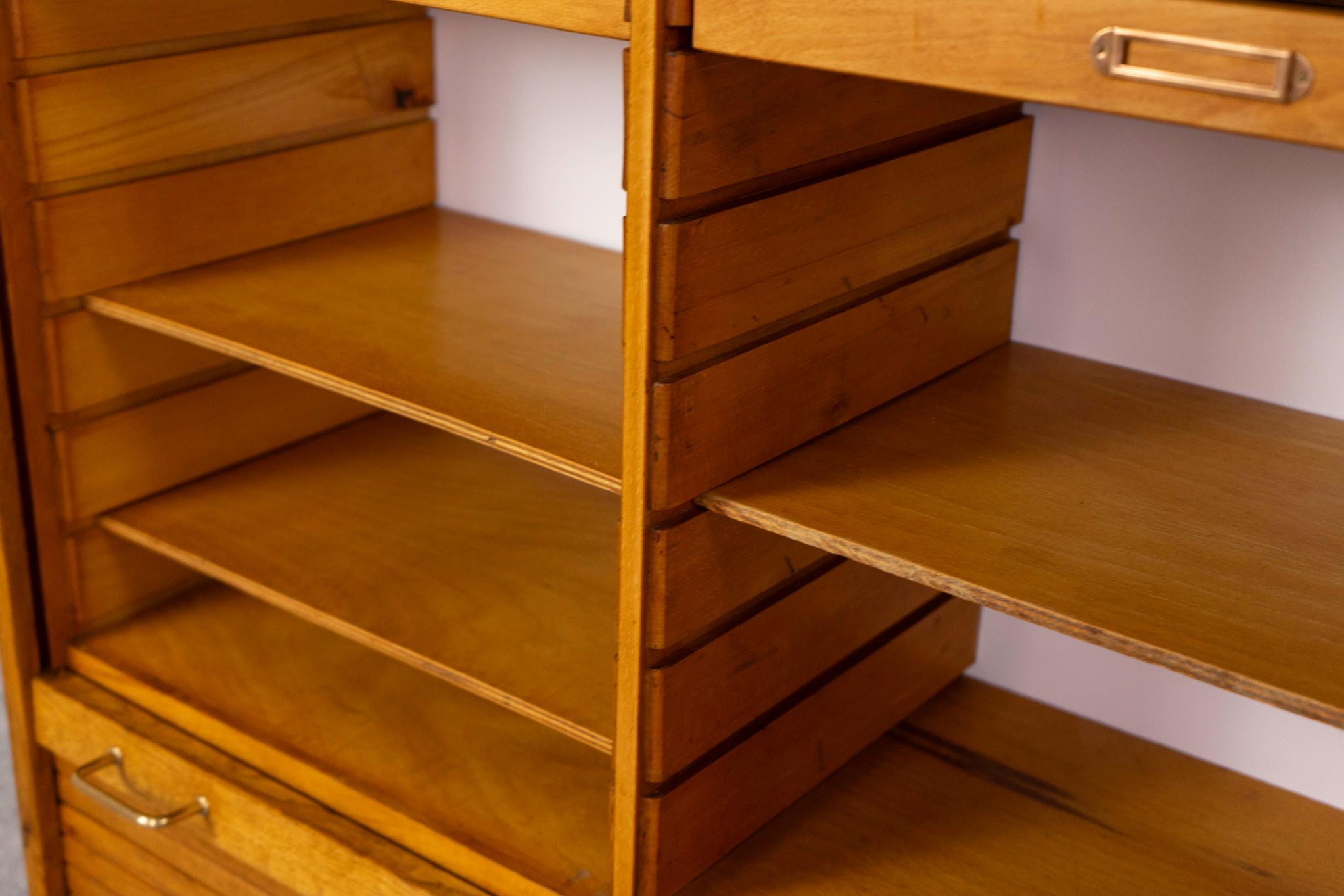 Danese Archivio danese di metà secolo moderno con ante a tamburo in Oak in vendita