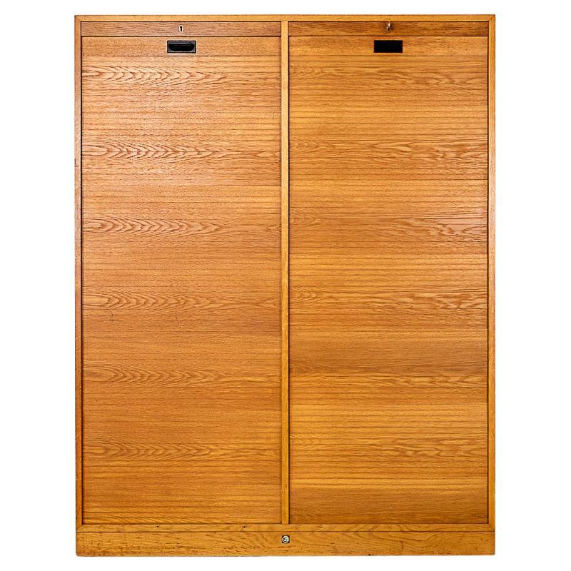 Danish Mid-Century Modern Tambour Door Oak File Cabinet  For Sale