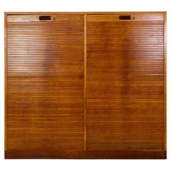 Danish Mid-Century Modern Tambour Door Oak File Cabinet