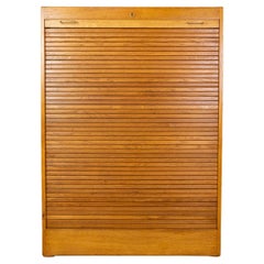 Danish Mid-Century Modern Tambour Door Oak File Cabinet