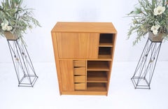 Danish Mid Century Modern Tambour Doors Multi Compartment 4 Drawer Shelves Chest