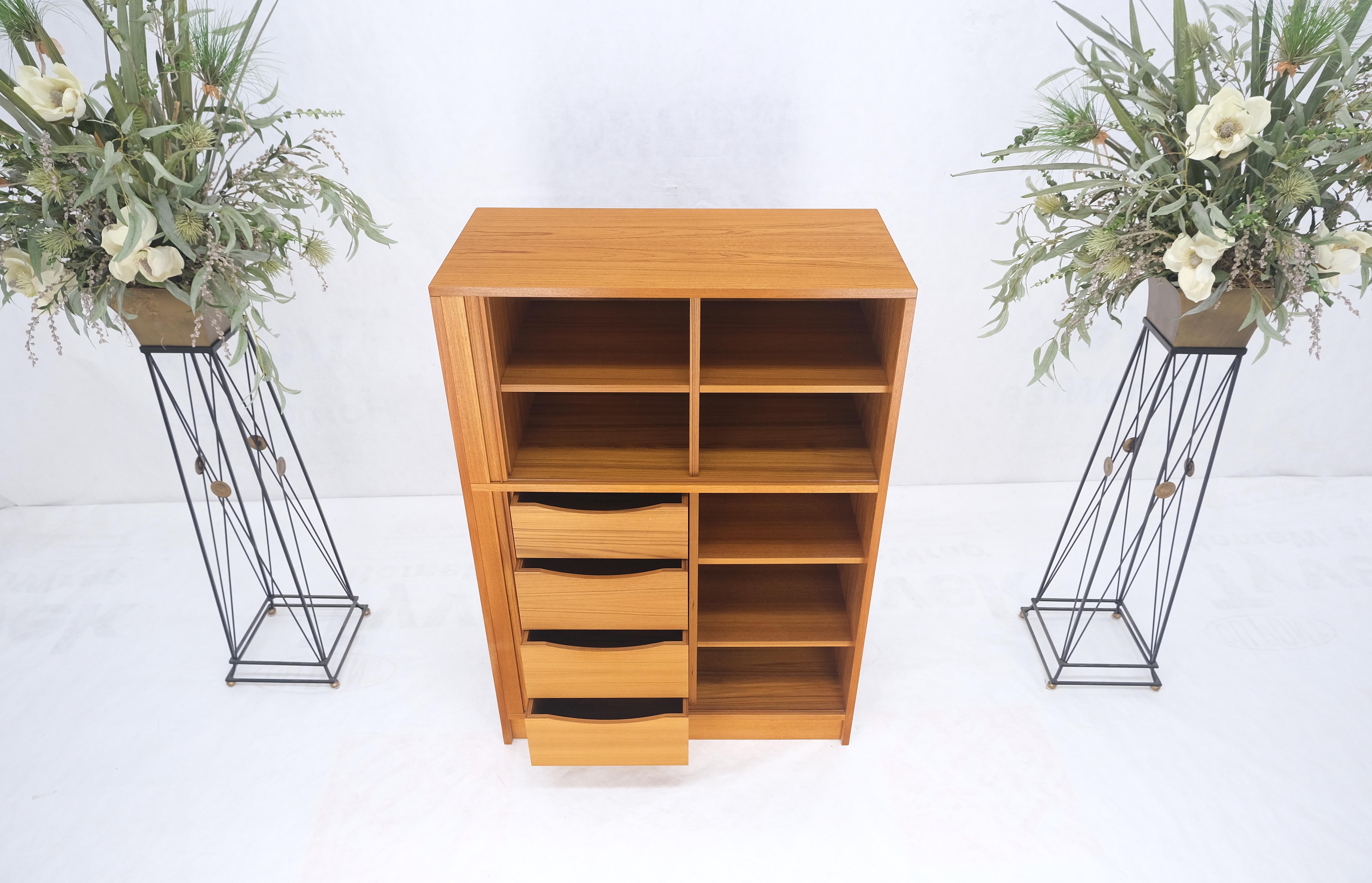 Lacquered Danish Mid Century Modern Tambour Doors Multi Compartment 4 Drawer Shelves Chest For Sale