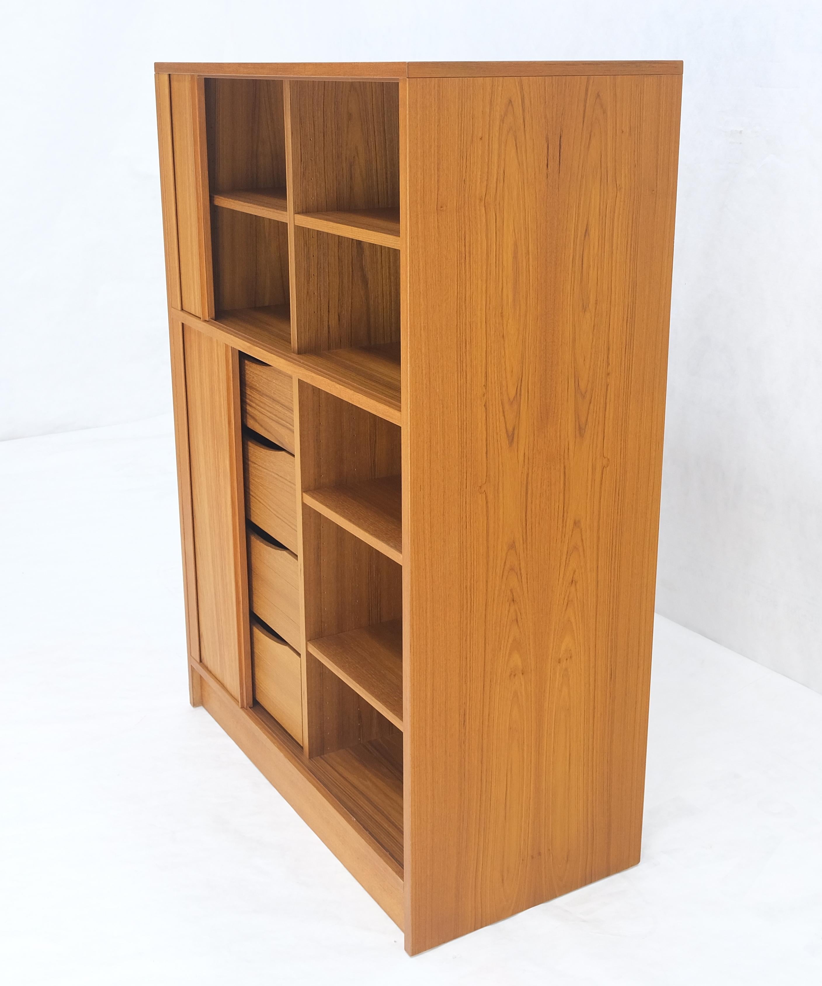 20th Century Danish Mid Century Modern Tambour Doors Multi Compartment 4 Drawer Shelves Chest For Sale
