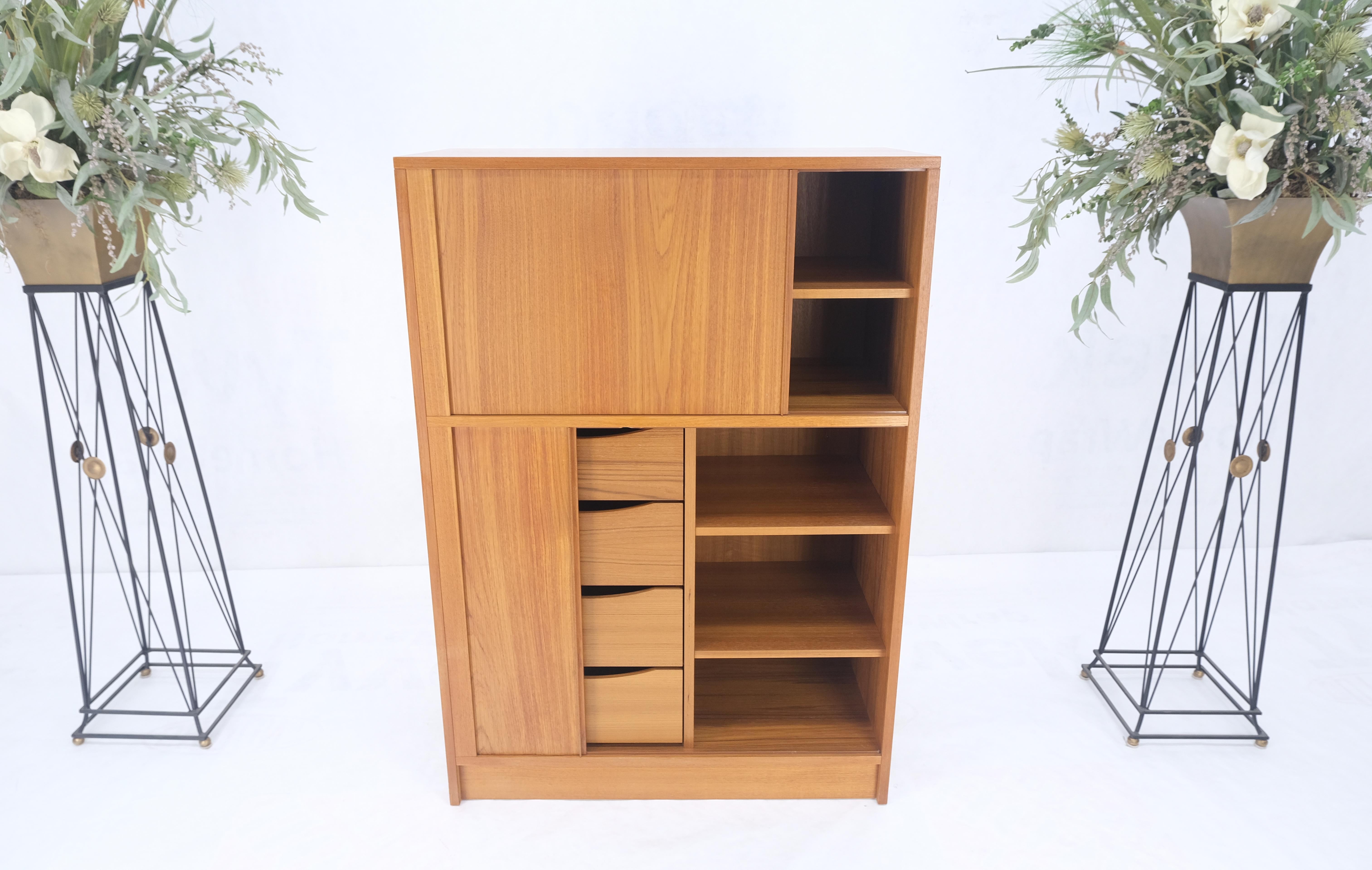 Danish Mid Century Modern Tambour Doors Multi Compartment 4 Drawer Shelves Chest For Sale 1