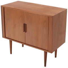 Danish Mid-Century Modern Tambour Doors Record Cabinet