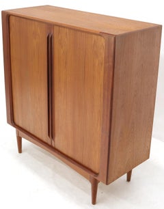 Danish Mid-Century Modern Tambour Doors Teak Double Chest Cabinet Tall Credenza