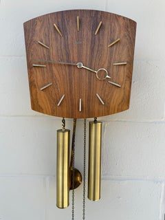 Danish Mid Century Modern Teak And Brass Pendulum Wall Clock By Brixon