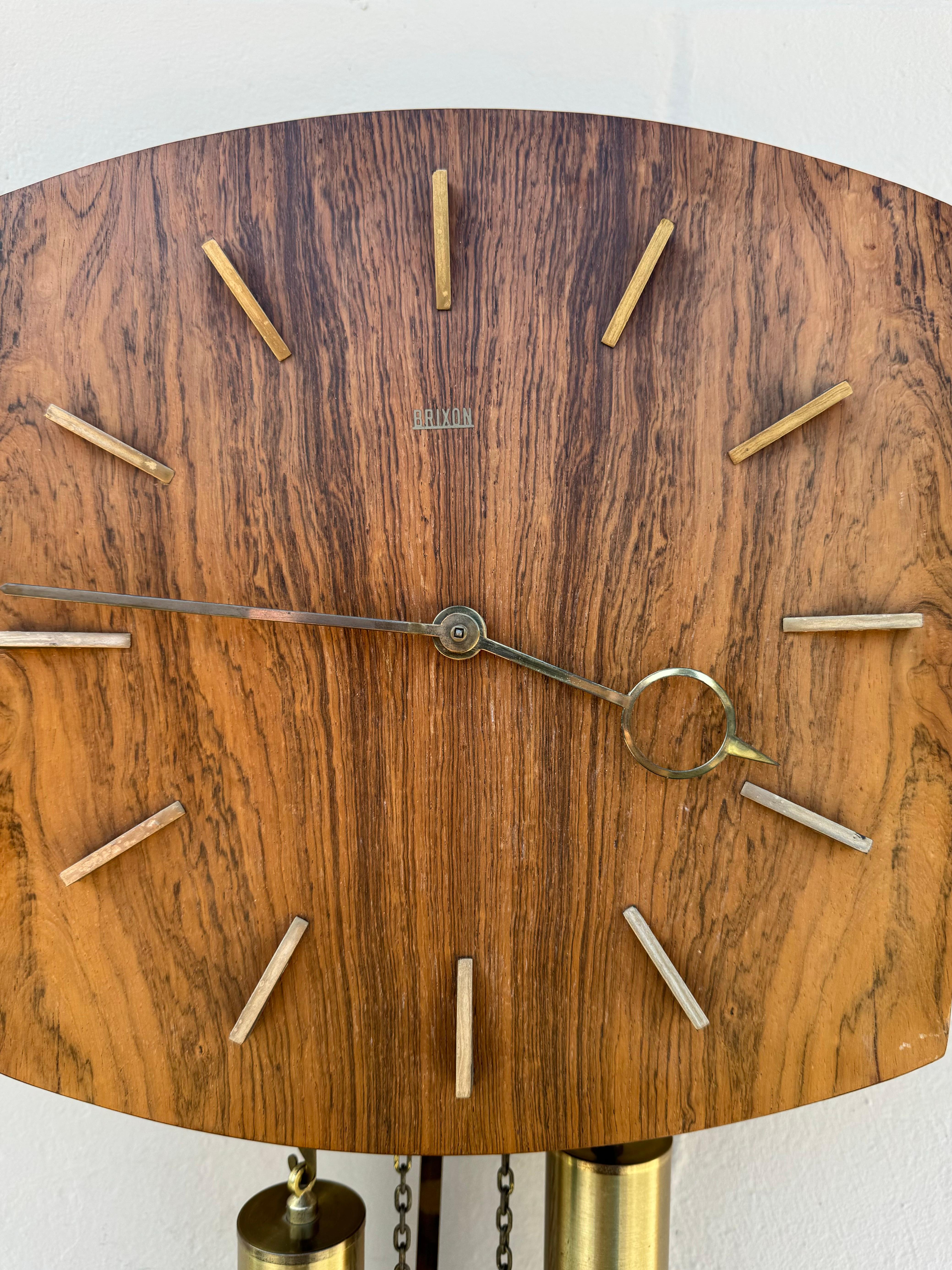 Mid-Century Modern Danish Mid Century Modern Teak And Brass Pendulum Wall Clock By Brixon For Sale