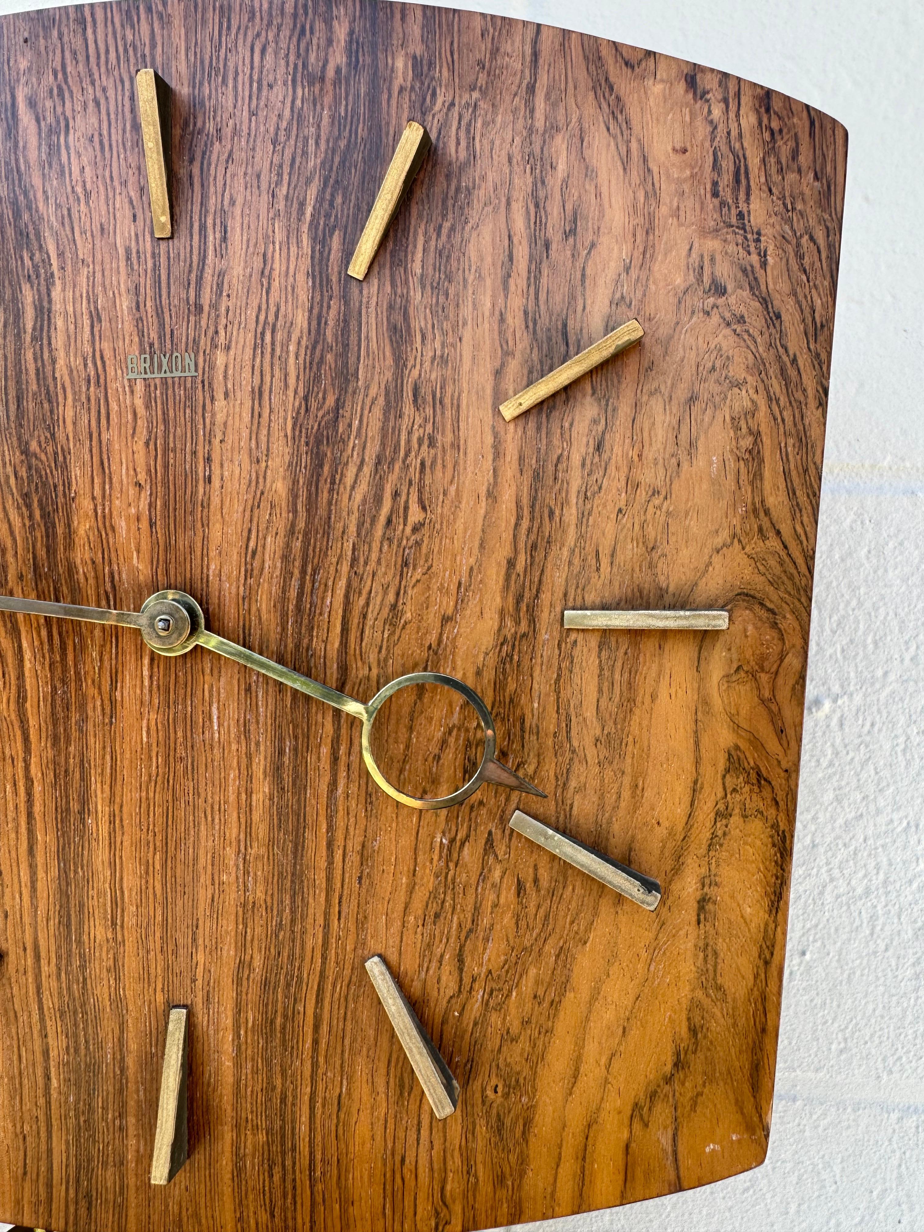 Mid-20th Century Danish Mid Century Modern Teak And Brass Pendulum Wall Clock By Brixon For Sale