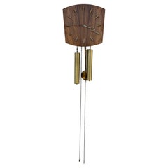 Retro Danish Mid Century Modern Teak And Brass Pendulum Wall Clock By Brixon