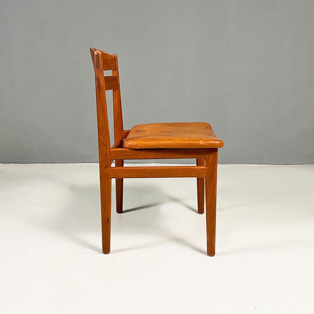 Danish mid century modern teak and cognac leather pair of chairs, 1960s For Sale 3