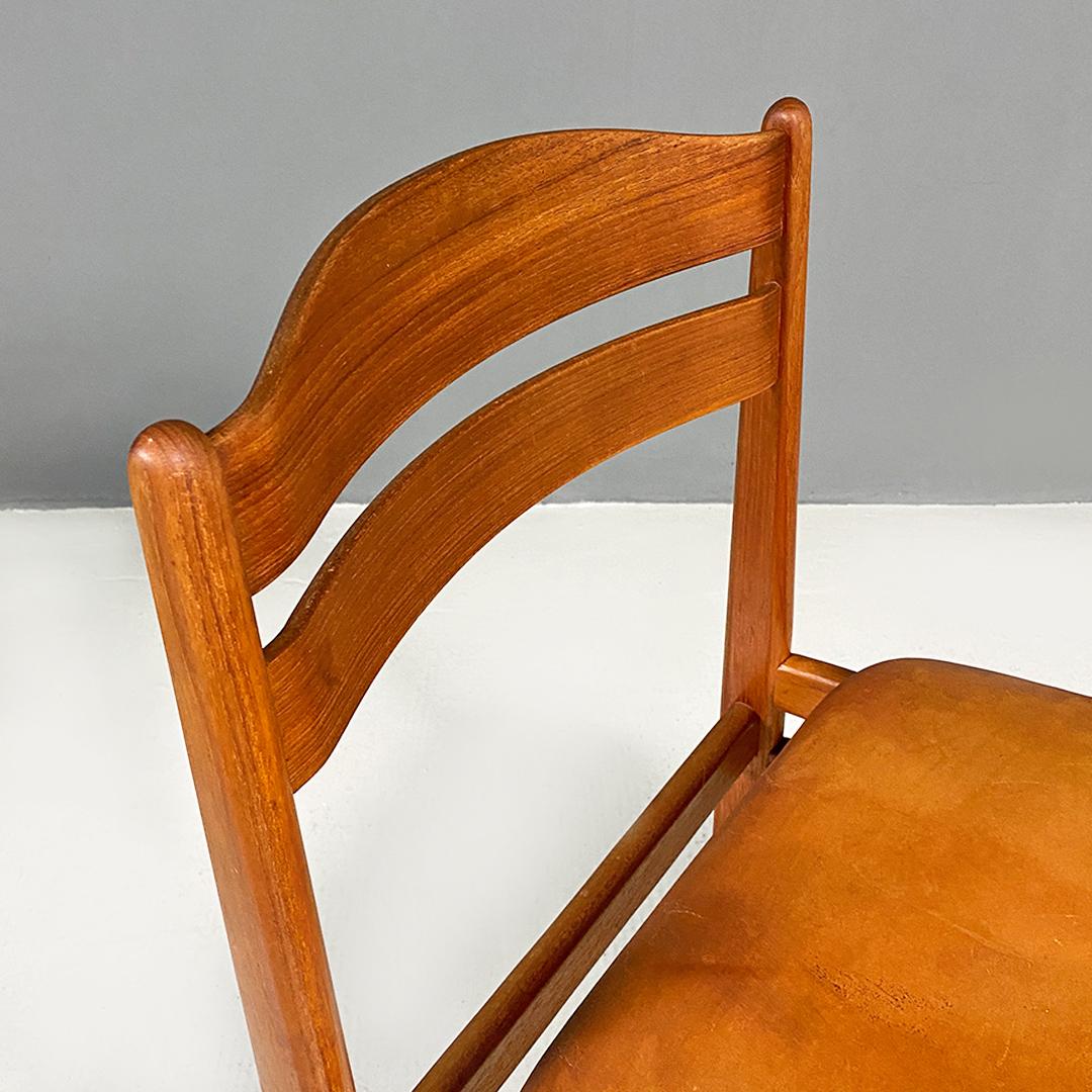 Mid-20th Century Danish mid century modern teak and cognac leather pair of chairs, 1960s For Sale