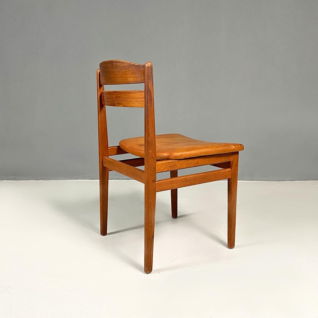 Danish mid century modern teak and cognac leather pair of chairs, 1960s For Sale 1
