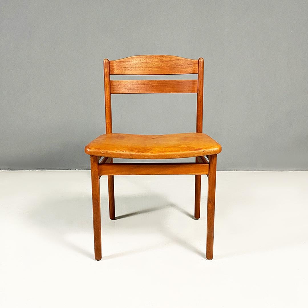 Danish mid century modern teak and cognac leather pair of chairs, 1960s For Sale 2