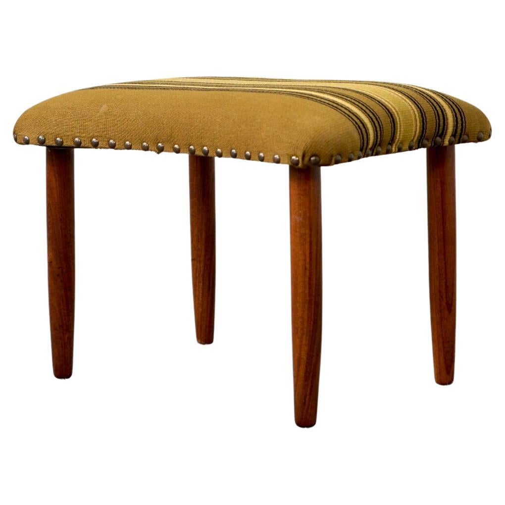 Danish Mid-Century Modern Teak and Fabric Footstool